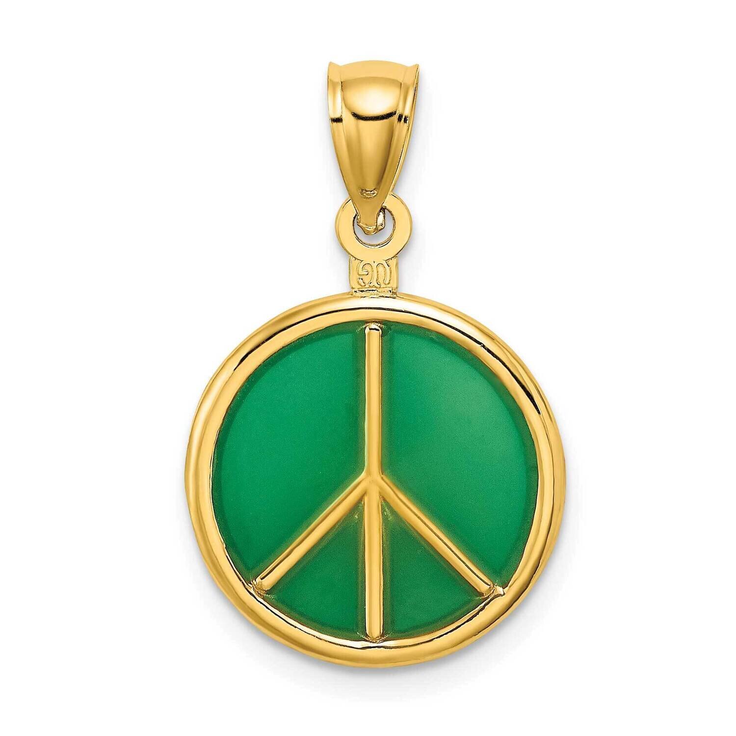 Green Stained Glass Peace Symbol Charm 14k Gold 3-D K8637