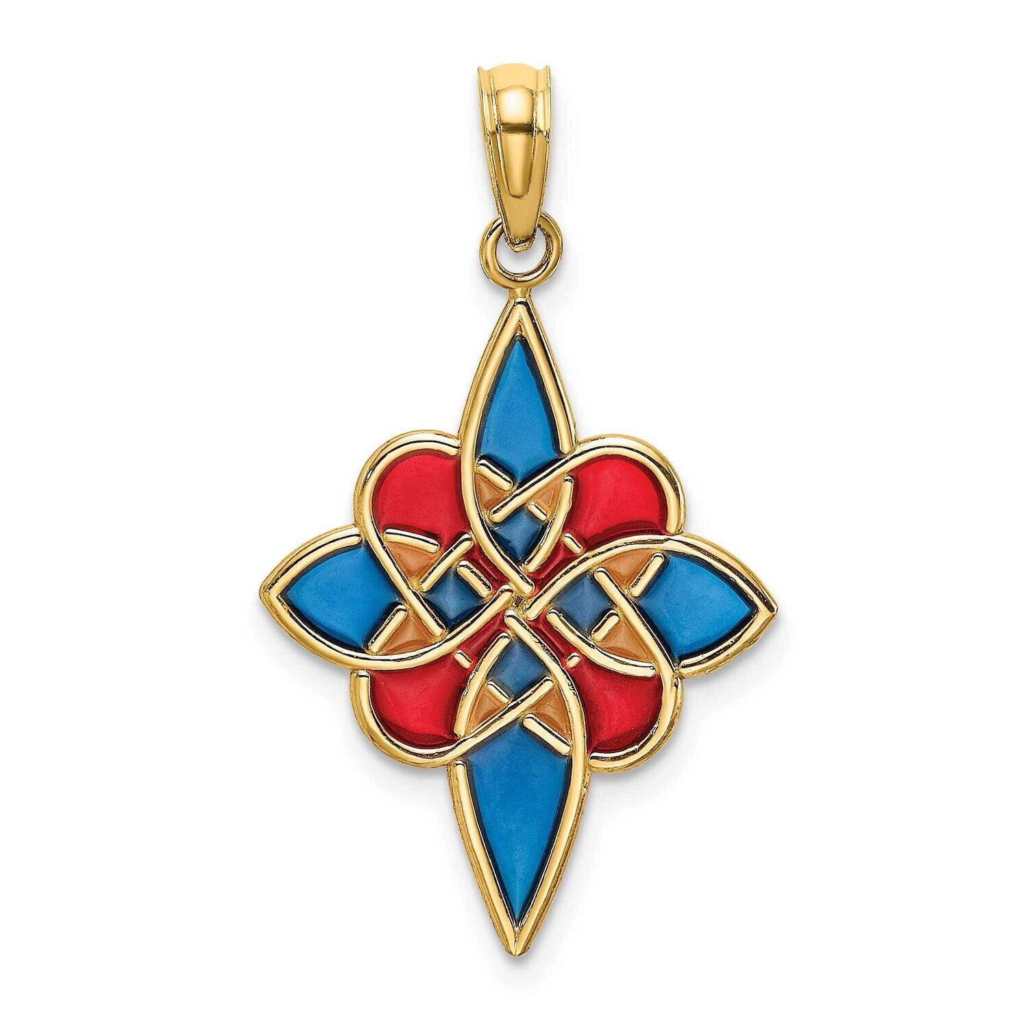 Blue Red Gold Stained Glass Celtic Knot Charm 14k Gold K8639, MPN: K8639, 637218144341