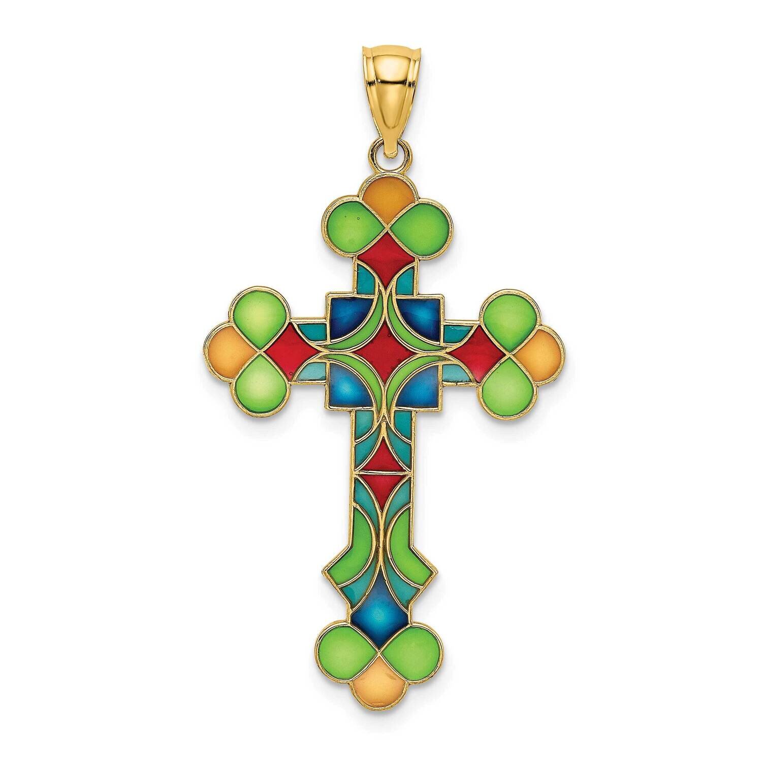 Multi Color Stained Glass Cross Charm 14k Gold K8641