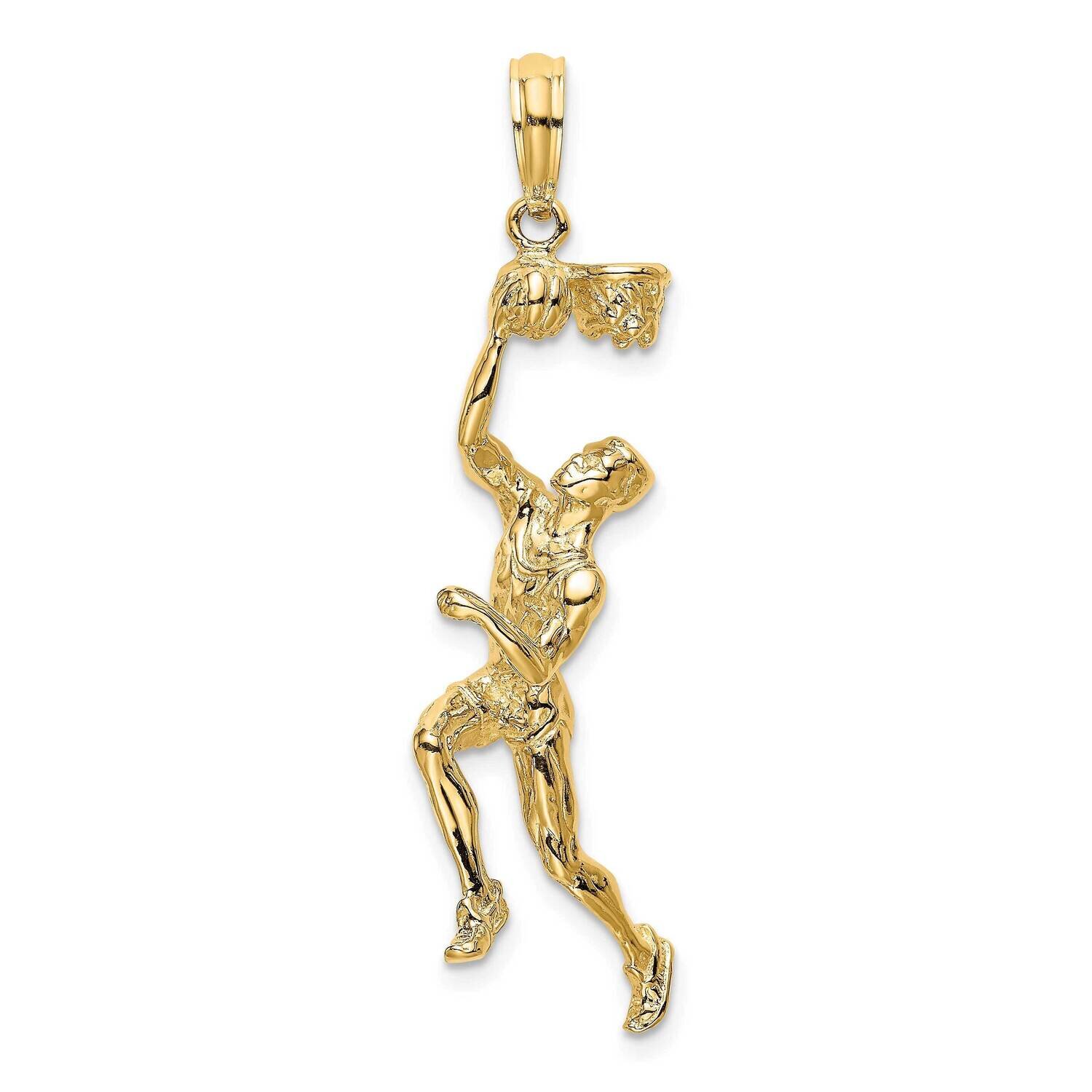 Basketball Player with Raised Ball Partial Hoop Charm 14k Gold 3-D K8743