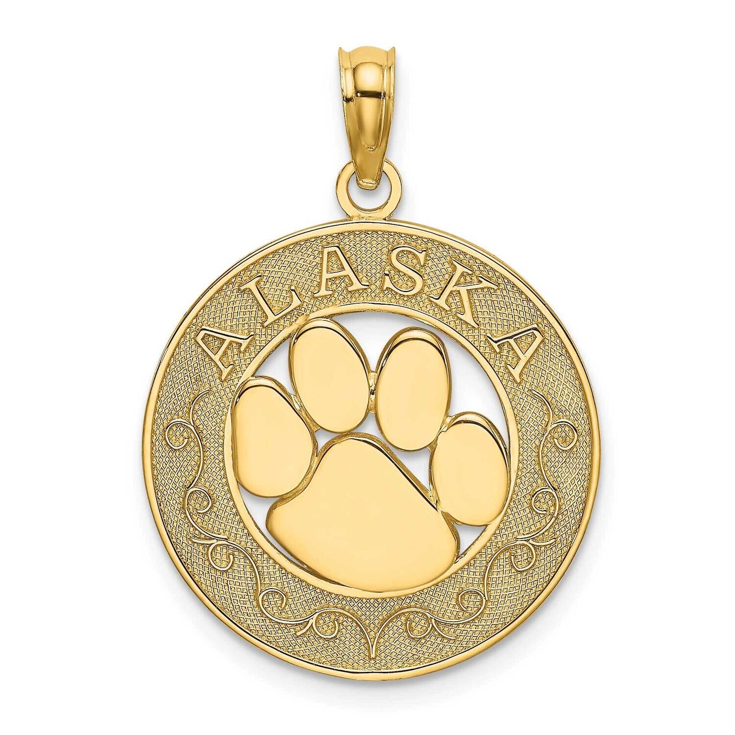 Alaska On Round Frame with Bear Paw Charm 14k Gold K8787, MPN: K8787, 637218157617