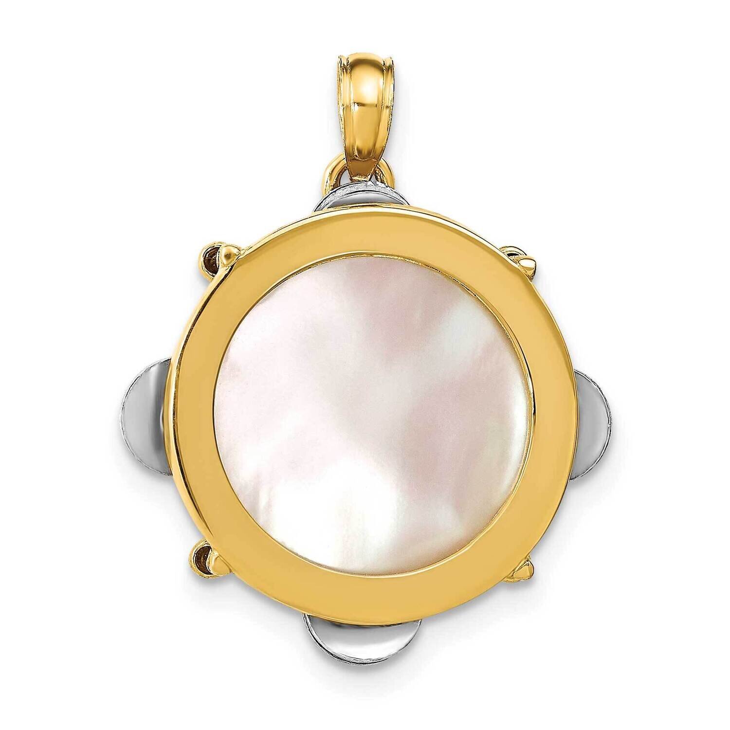 Moveable Tambourine with Mother of Pearl Charm 14k Gold 3-D K8789