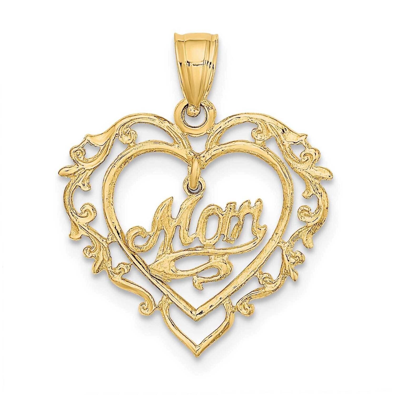 Mom Dangle In Fancy Frame Heart Pendant 14k Gold Polished K8855, MPN: K8855, 637218026166