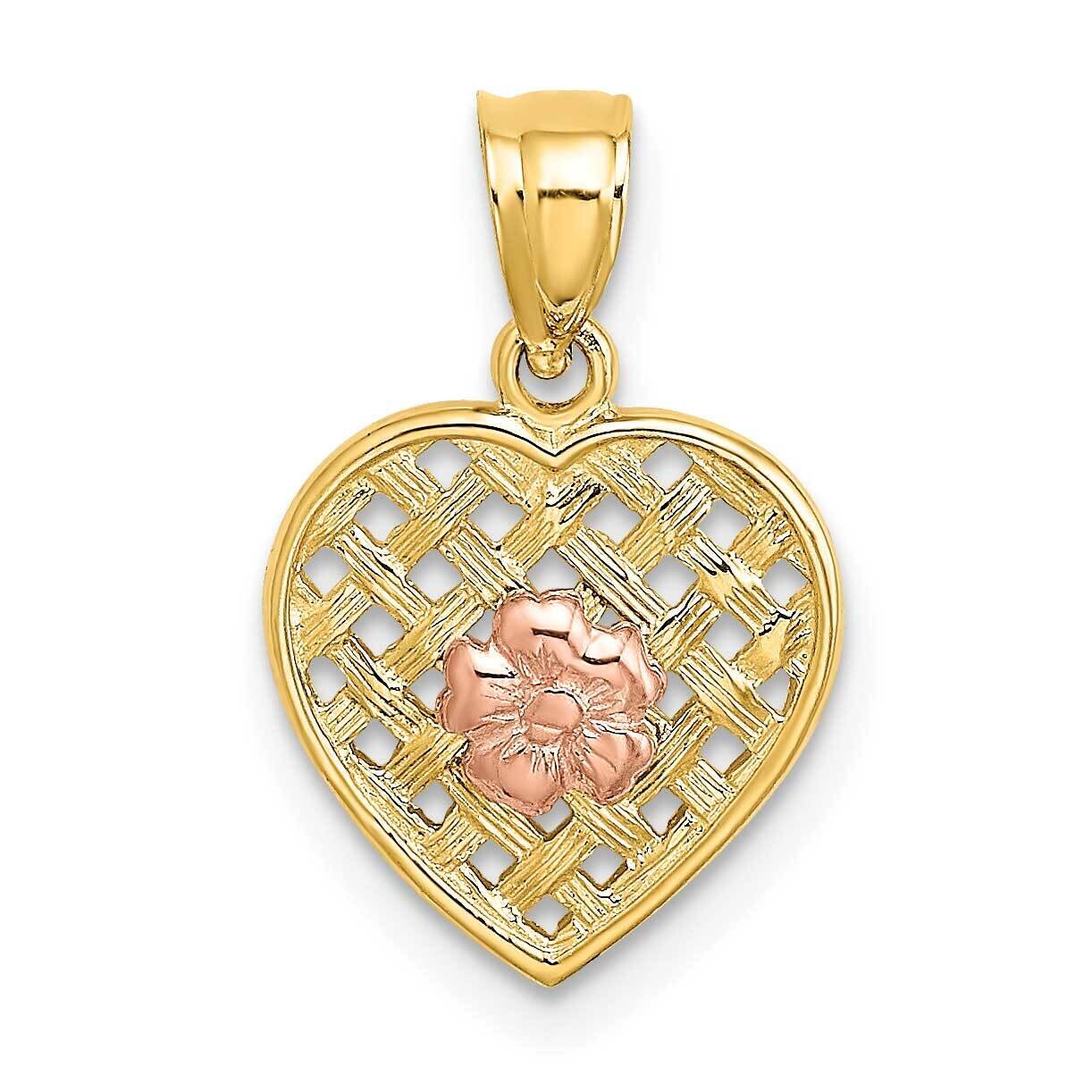 Two Tone Flower On Waven Heart Charm 14k Gold K8959, MPN: K8959, 637218021093