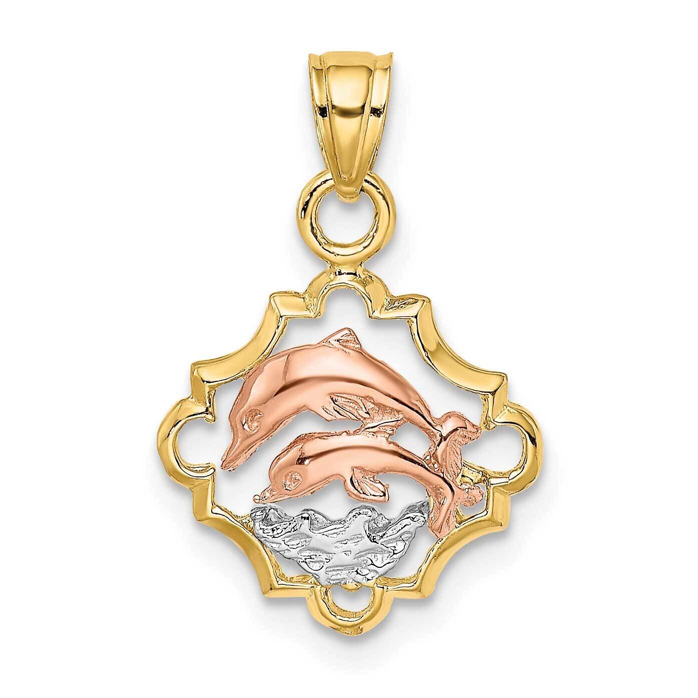 Double Dolphins In Frame Charm 14k Tri-Color Gold K8977, MPN: K8977, 637218021376