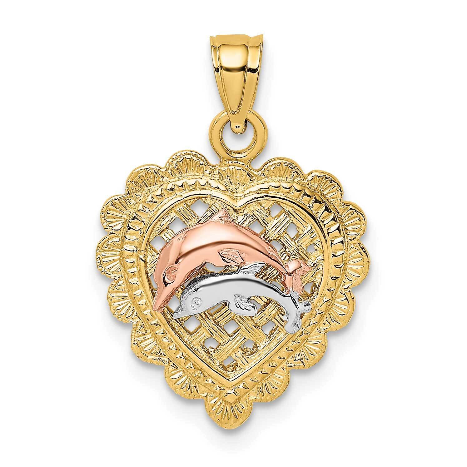 Double Dolphins On Basket Heart Charm 14k Tri-Color Gold K8978, MPN: K8978, 637218021383