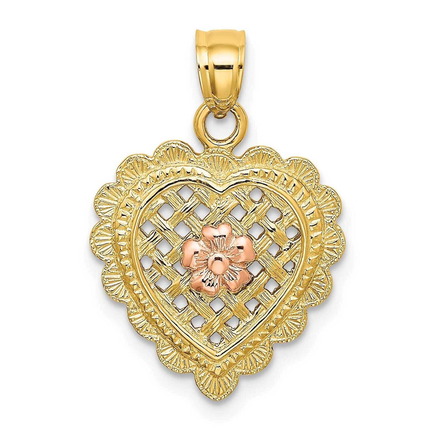 Flower In Heart Basket Charm 14k Yellow &amp; Rose Gold K8982, MPN: K8982, 637218021482