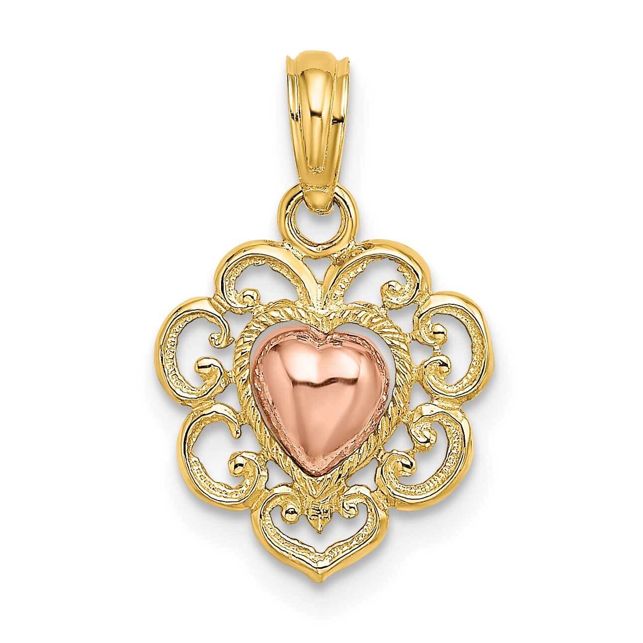Yellow Rose Polished Textured Heart Charm 14k Gold K8986