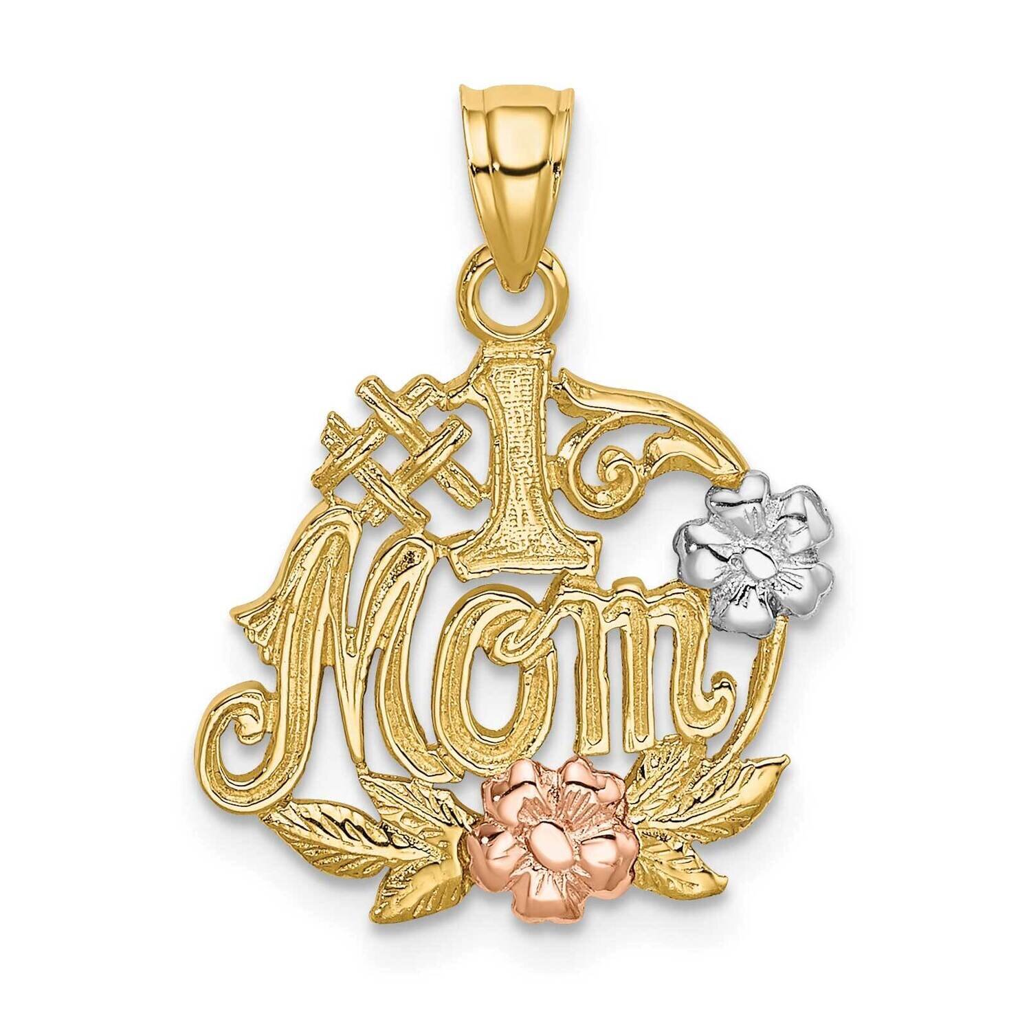 Rhodium #1 Mom Flower Charm 14k Yellow &amp; Rose Gold K8990, MPN: K8990, 637218021574