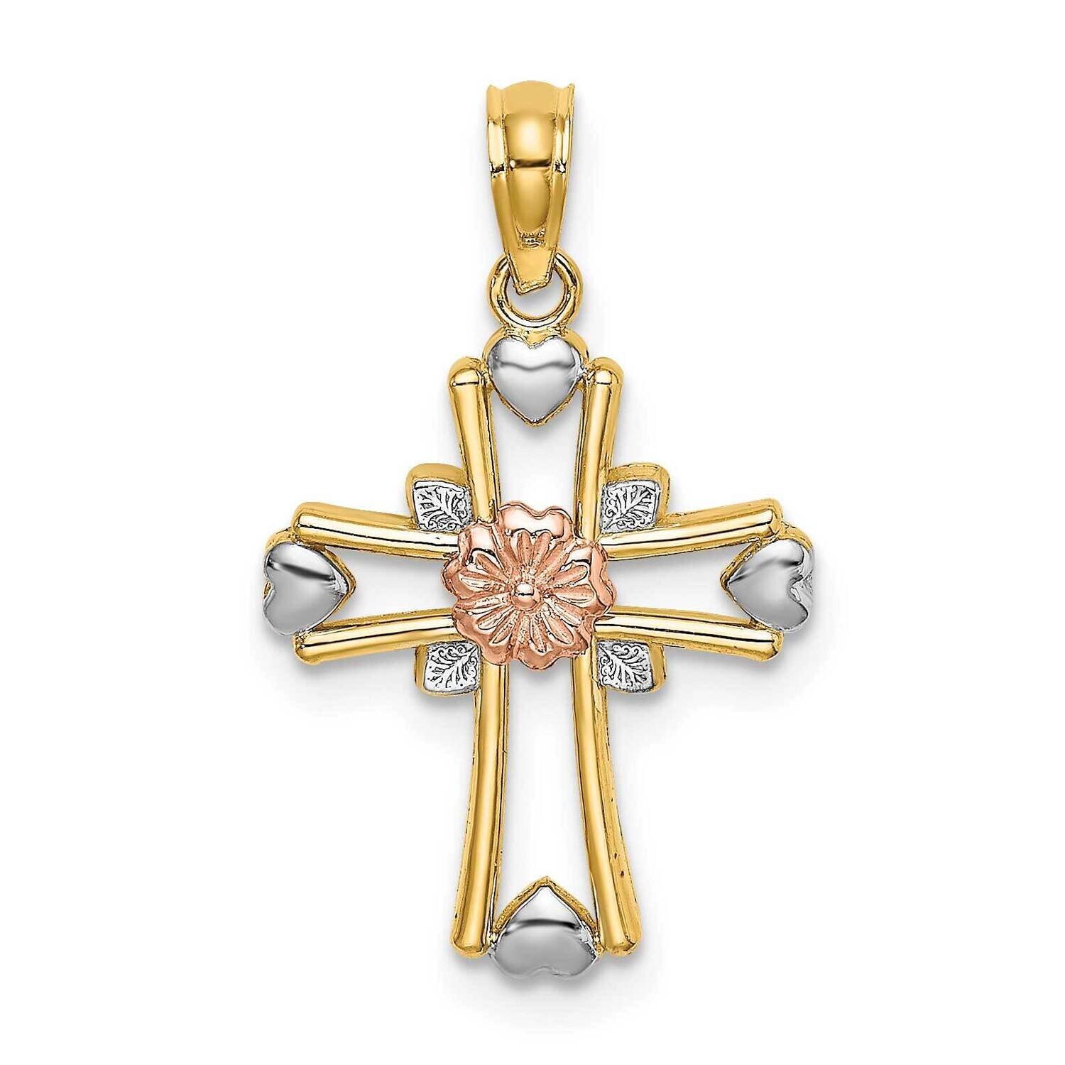 Cross with Flower Heart Charm 14k Tri-Color Gold K8996, MPN: K8996, 637218021673