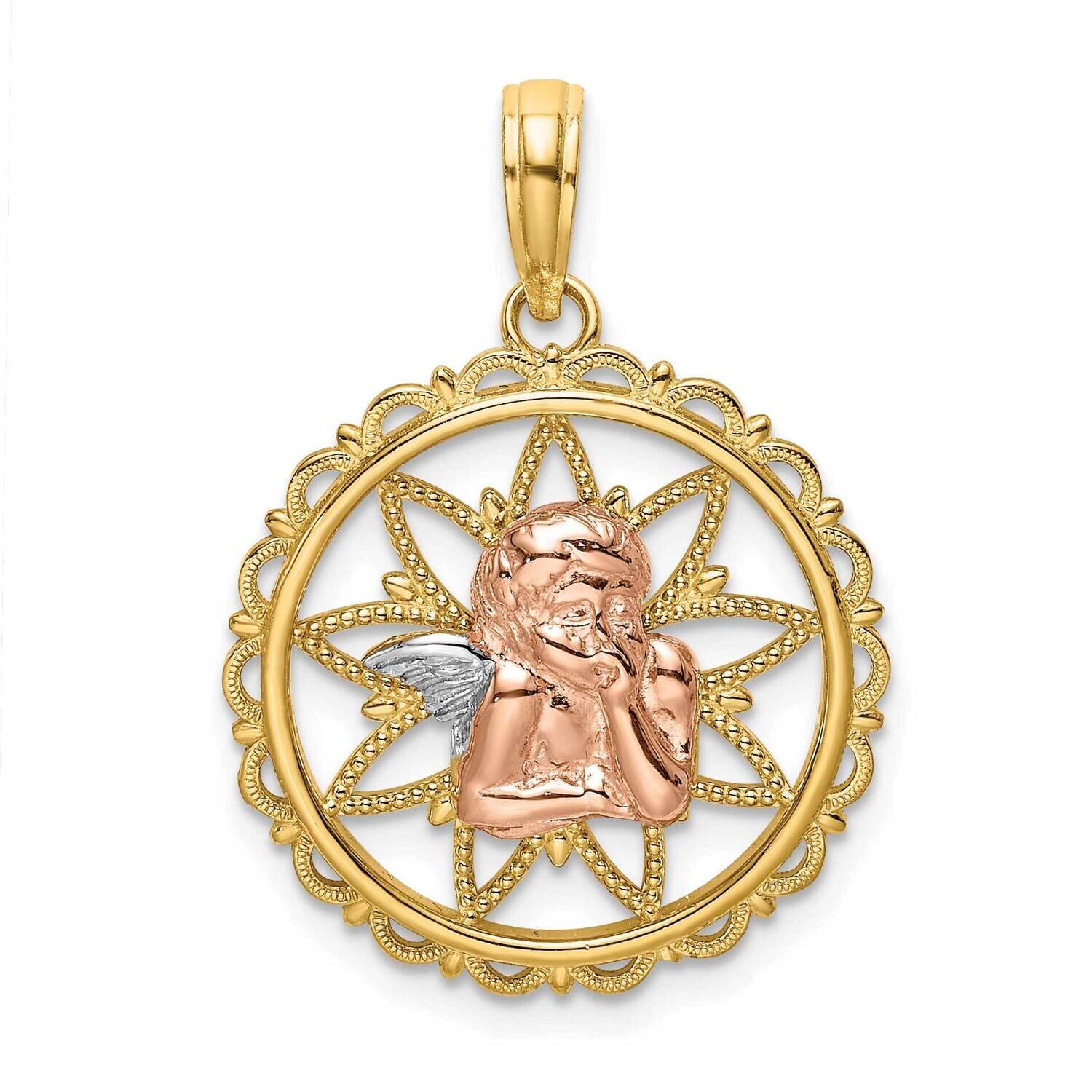 Angel Resting On Elbow In Disk Charm 14k Tri-Color Gold K9002