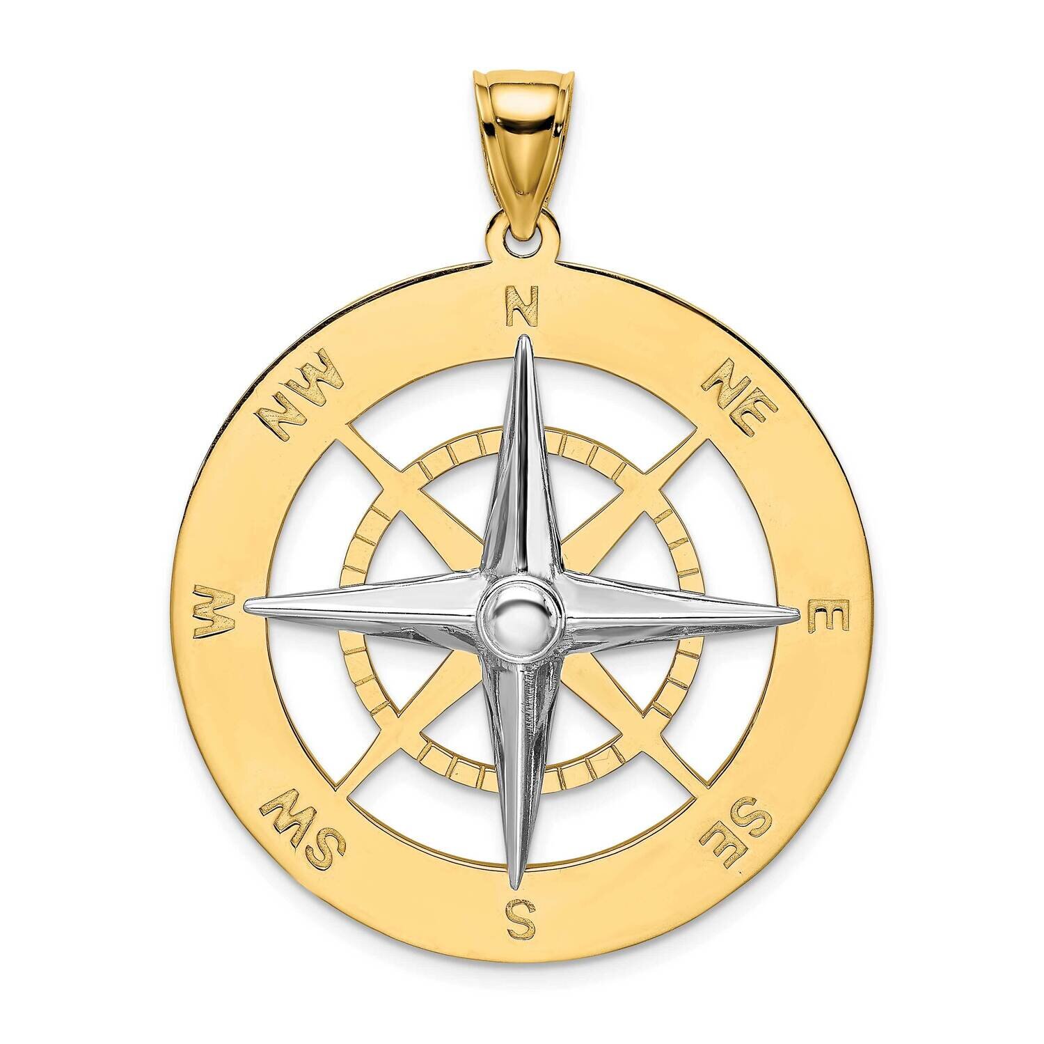Nautical Compass White Needle Charm 14k Gold Rhodium K9016