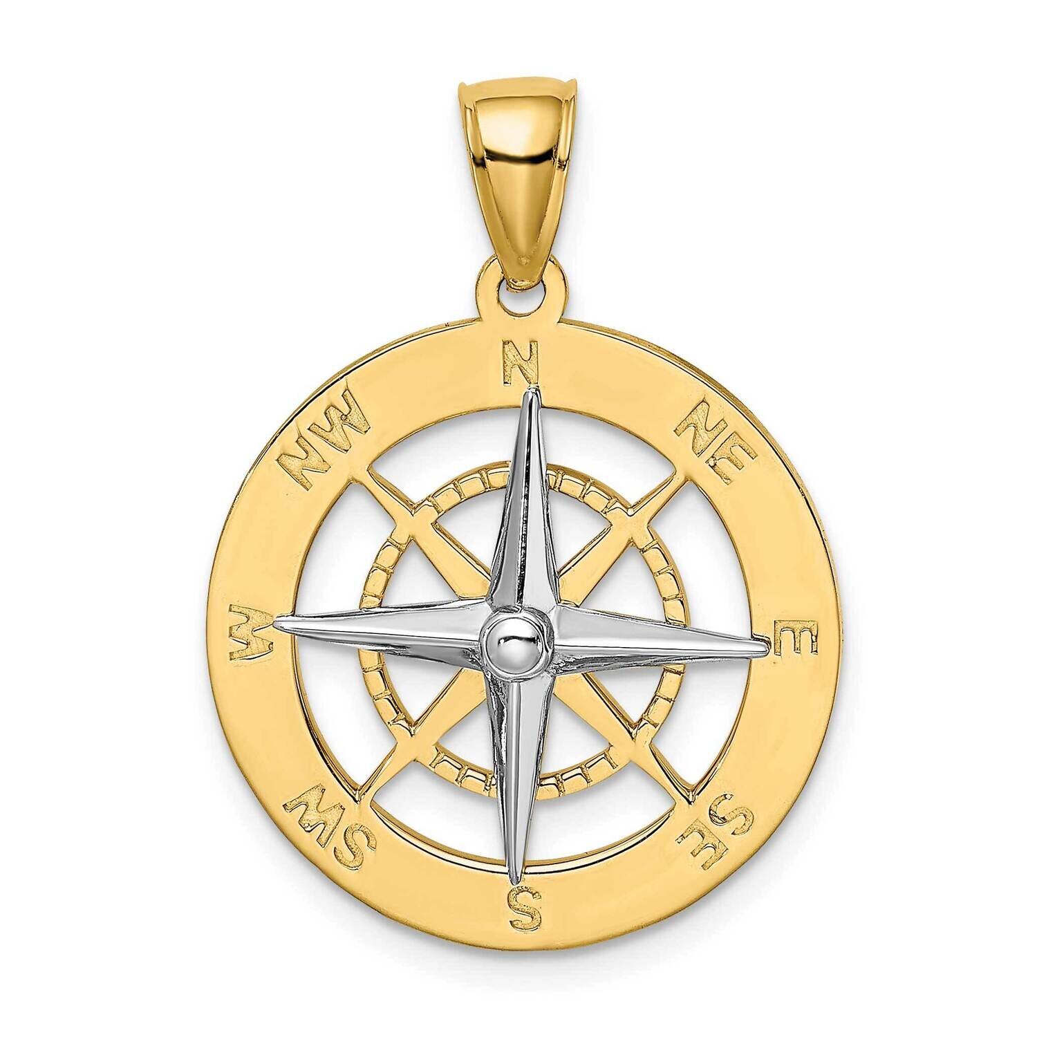 Nautical Compass White Needle Charm 14k Gold Rhodium K9017, MPN: K9017, 637218179121