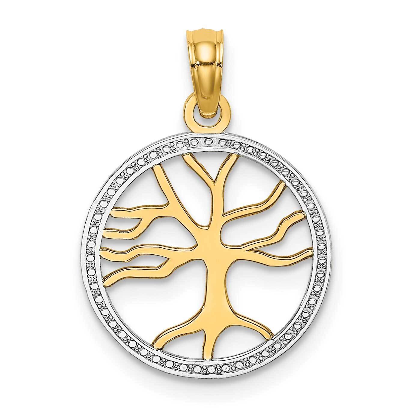 3-D Tree of Life In Round Frame Charm 14k Gold Rhodium K9018, MPN: K9018, 637218179374