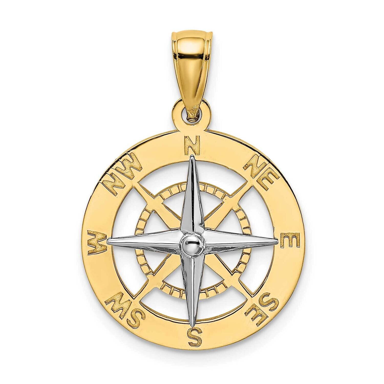 Nautical Compass White Needle Charm 14k Gold Rhodium K9019, MPN: K9019, 637218179985