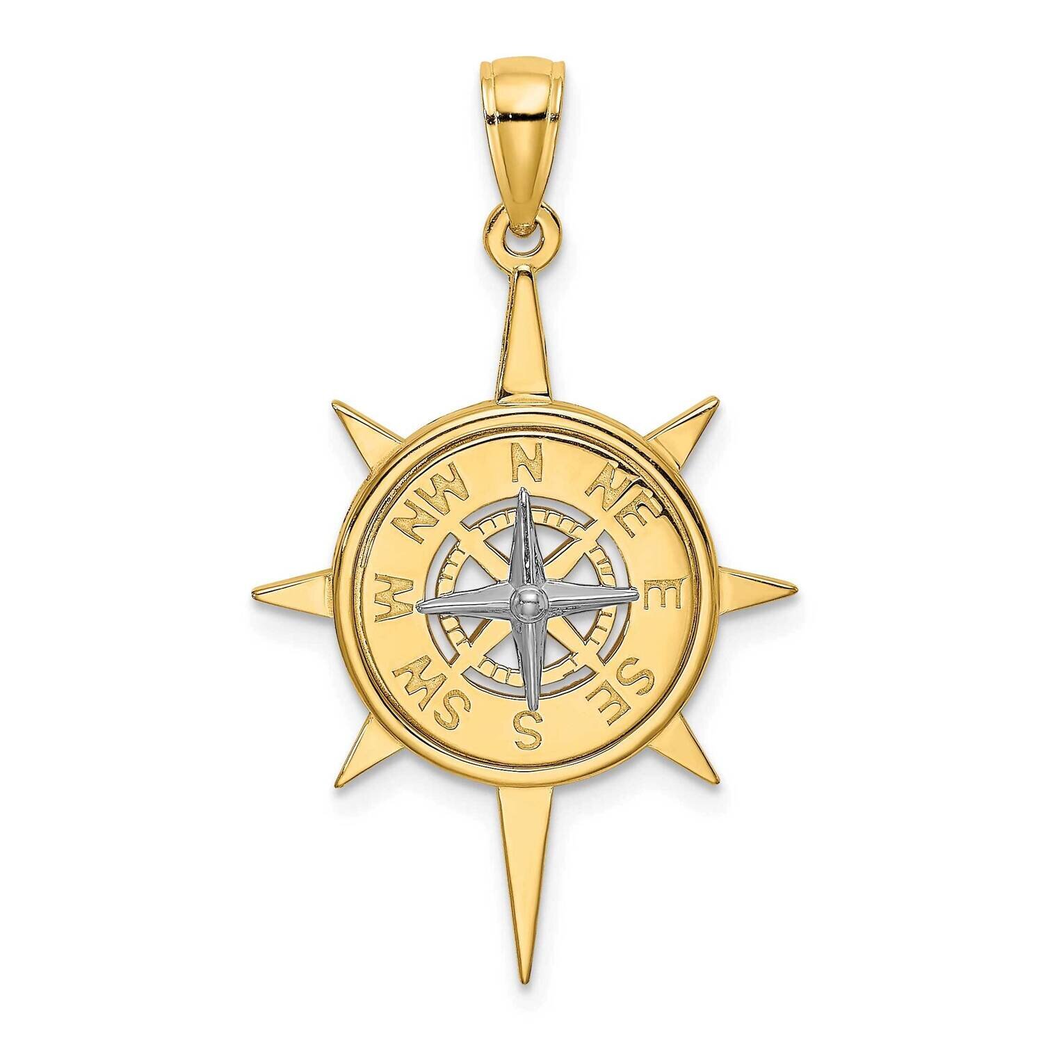 Star with Nautical Compass White Needle Charm 14k Gold K9022