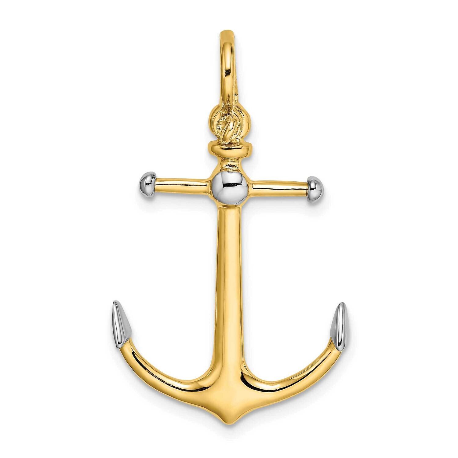 3-D Anchor with Long T Bar with Shackle Bail Charm 14k Gold Rhodium K9026, MPN: K9026, 63721818569