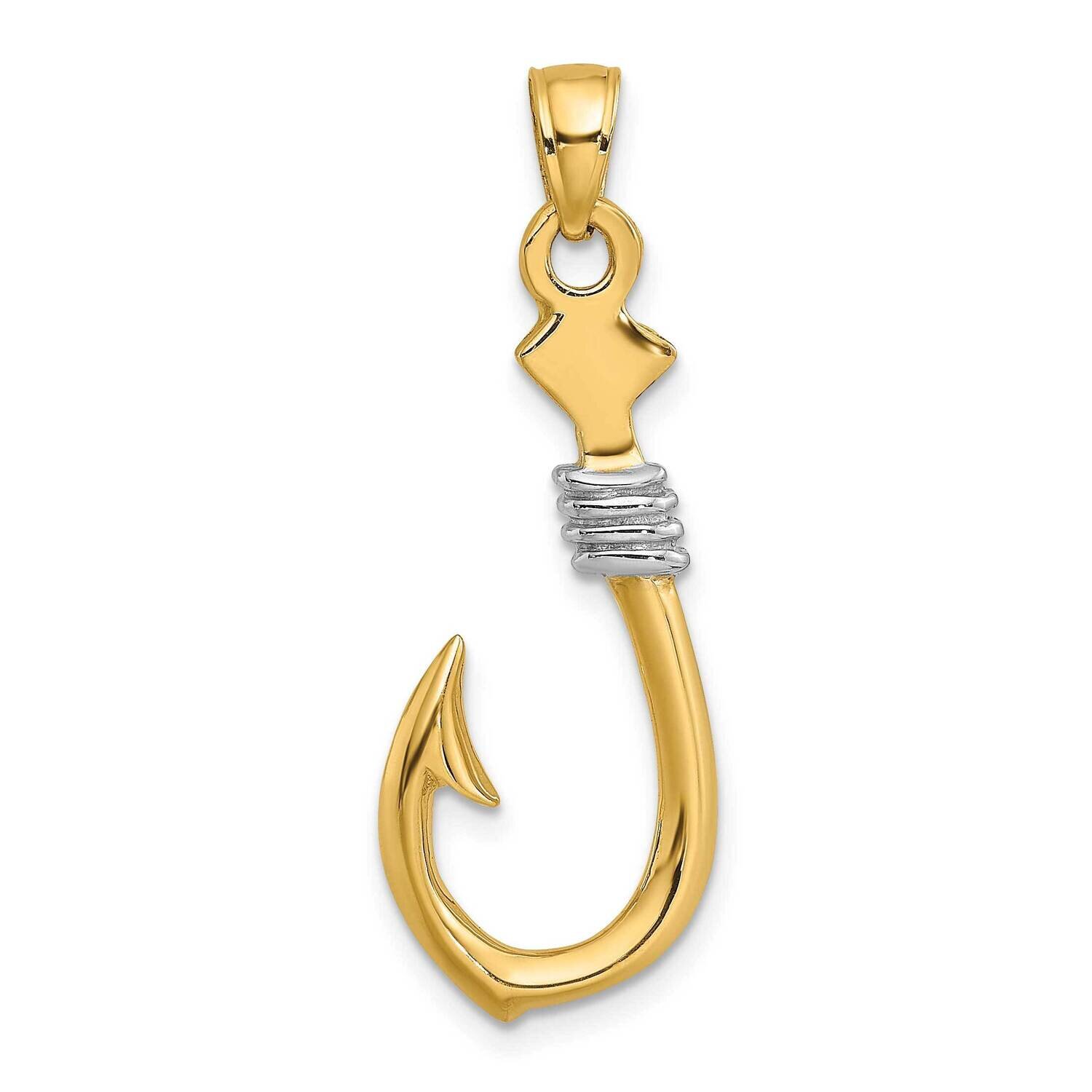 3-D Fish Hook with Rope Charm 14k Gold Rhodium K9032, MPN: K9032, 637218186433