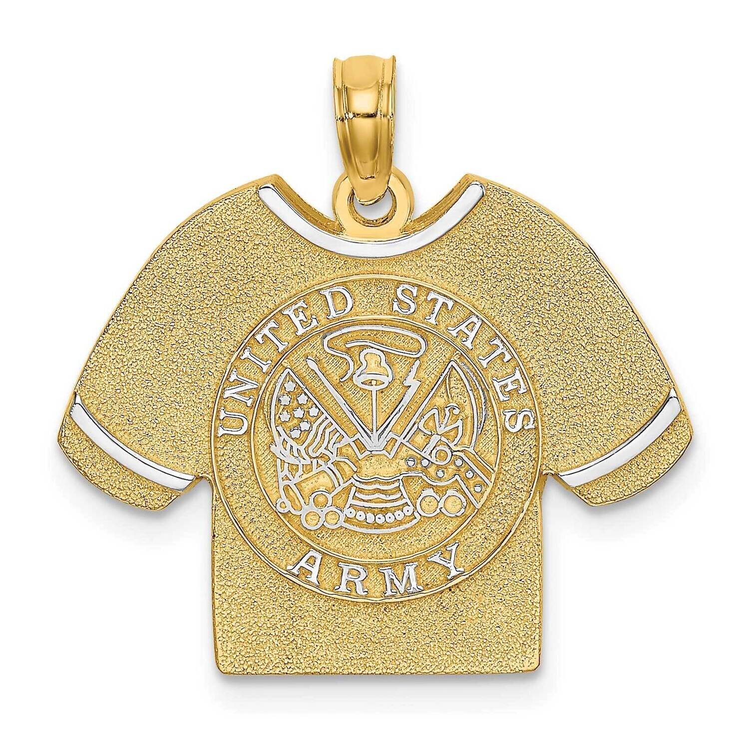 2-D Army T-Shirt with Emblem Charm 14k Gold Rhodium K9047, MPN: K9047, 637218022359