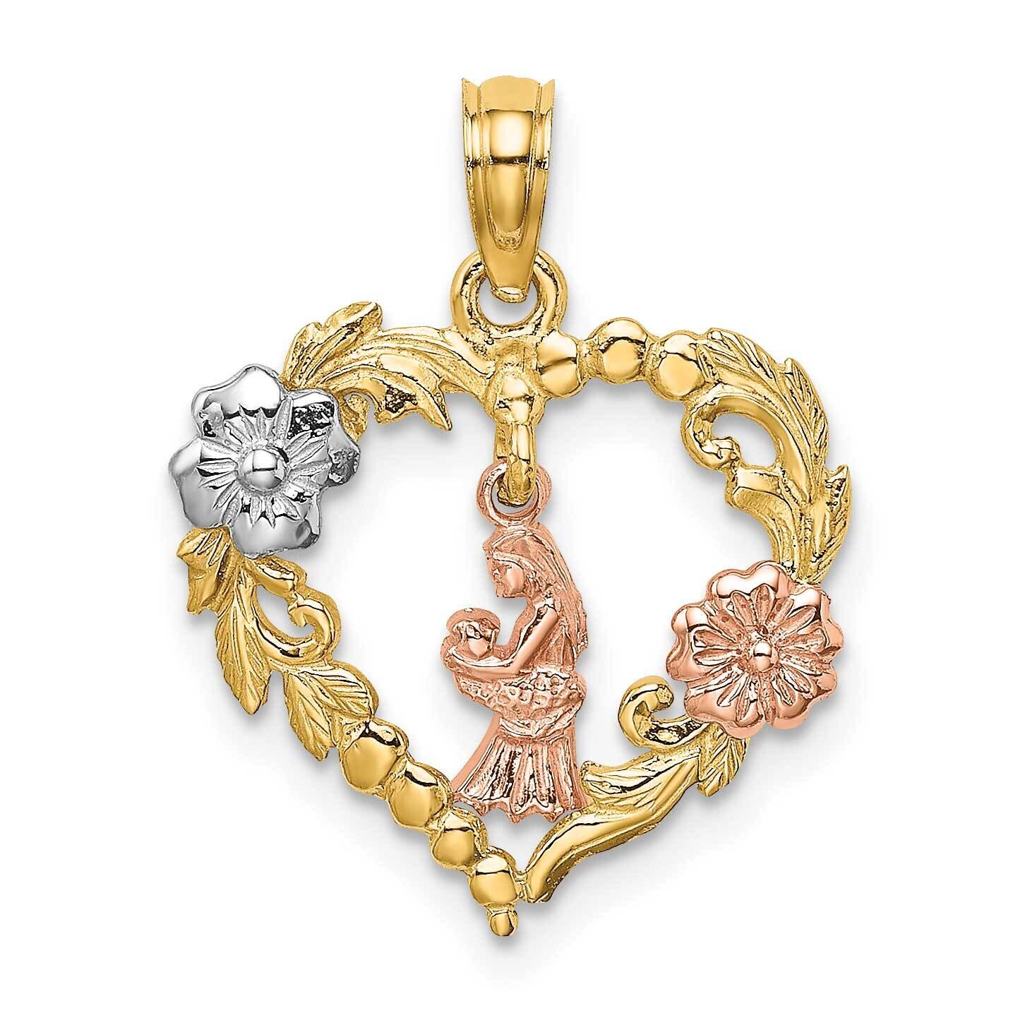Motherly Love with Flowers In Heart Charm 14k Tri-Color Gold K9050