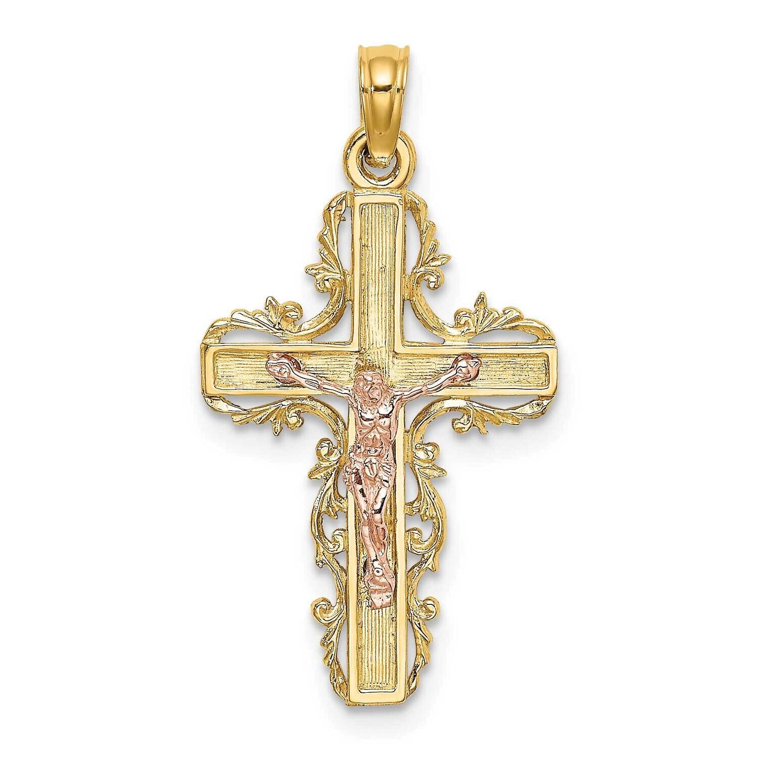 Lace Trim Crucifix Charm 14k Two-tone Gold K9055, MPN: K9055, 637218036080