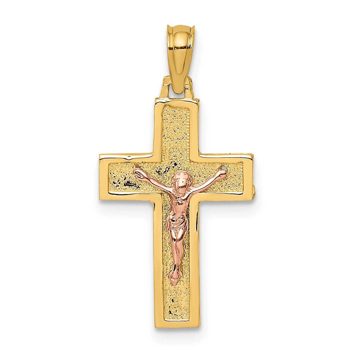 Crucifix On Block Cross Charm 14k Two-tone Gold K9057