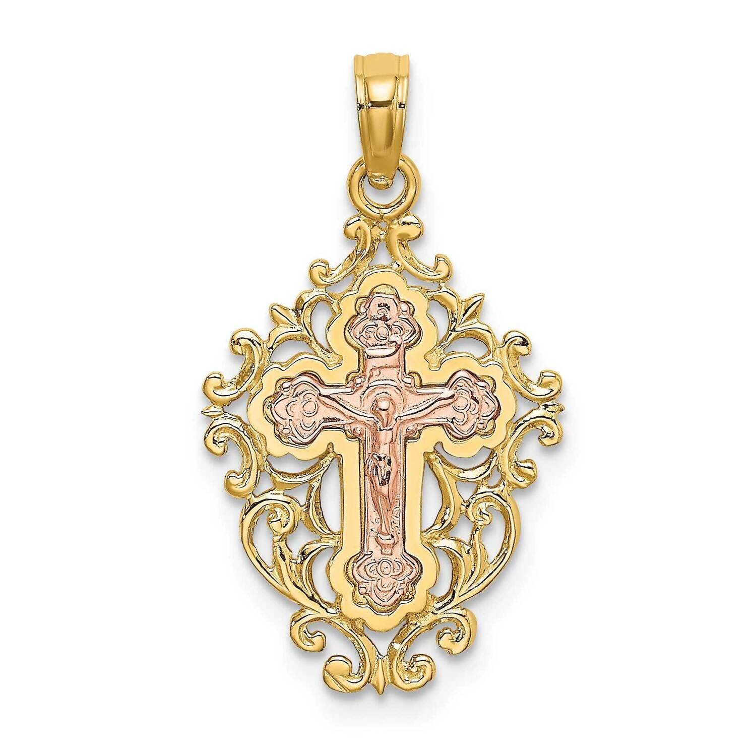 Two Tone with Lace Trim Crucifix Charm 14k Gold K9058, MPN: K9058, 637218036110