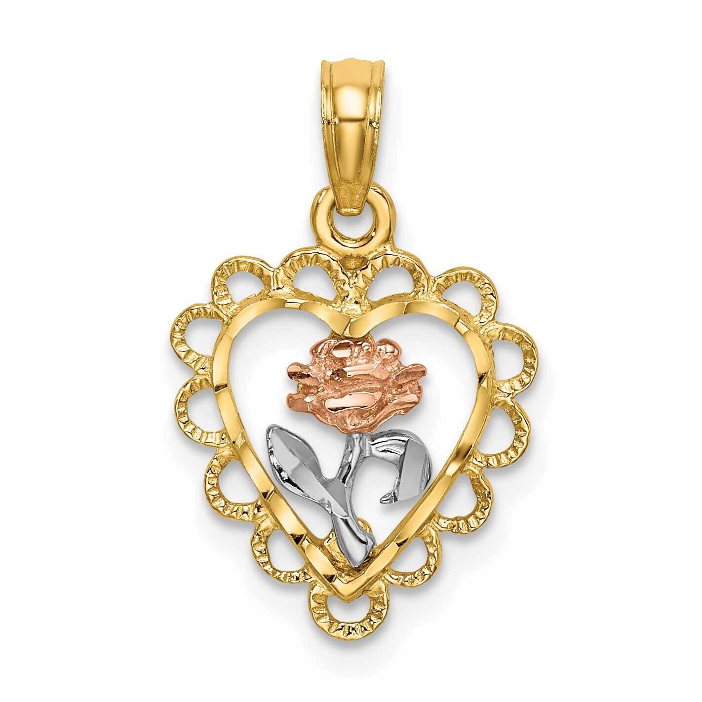 Tri Color Heart with Rose Lace Trim Charm 14k Gold K9065, MPN: K9065, 637218037780