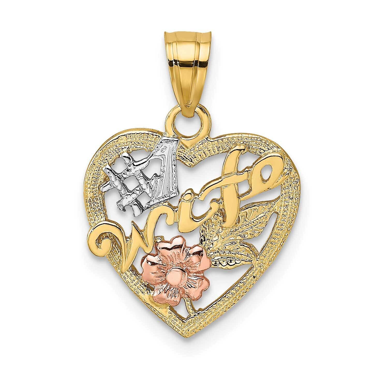 Rh #1 Wife In Heart Flower Charm 14k Two-tone Gold K9071
