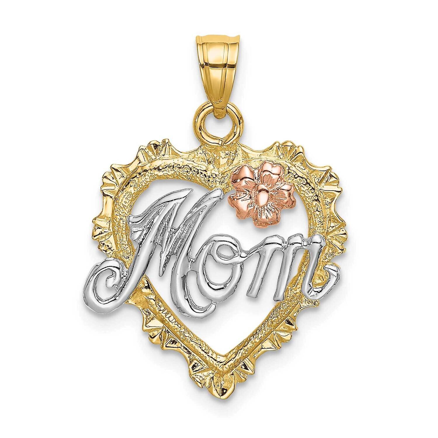 Rhodium Mom Heart Charm 14k Yellow &amp; Rose Gold K9074, MPN: K9074, 637218041206