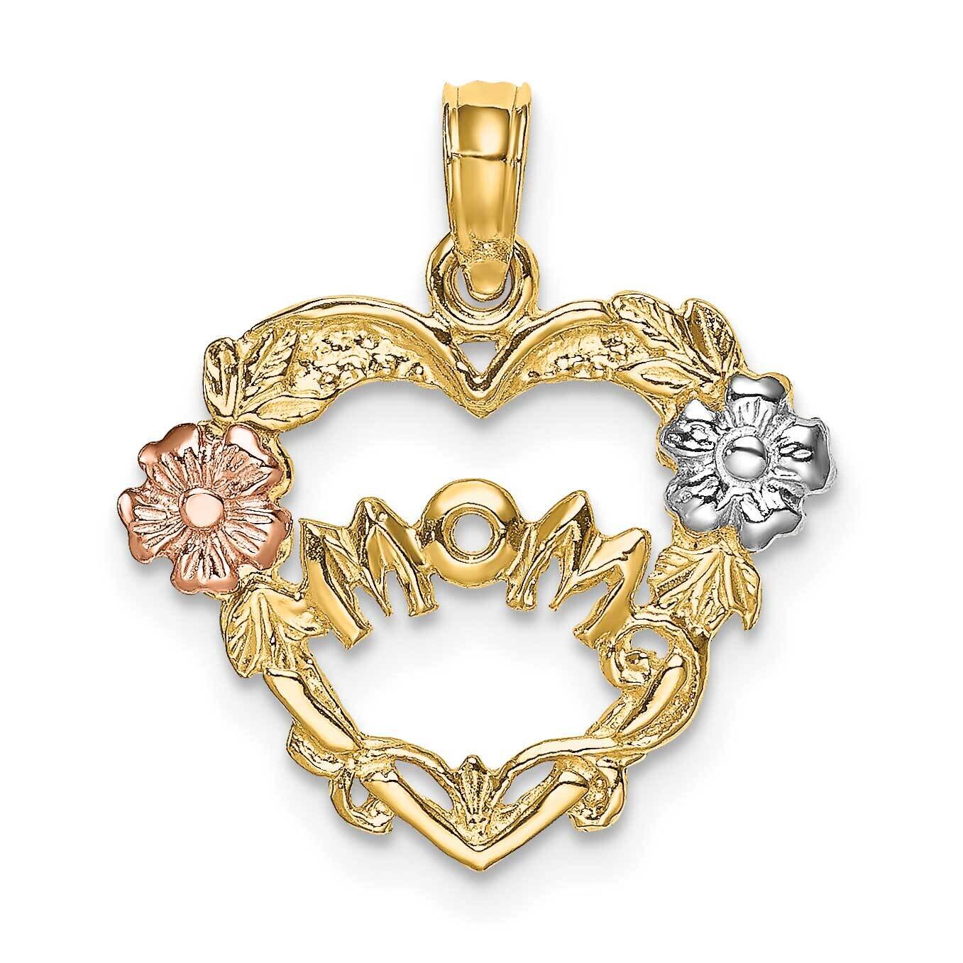 Mom Banner In Heart with Flower Charm 14k Tri-Color Gold K9075, MPN: K9075, 637218041220