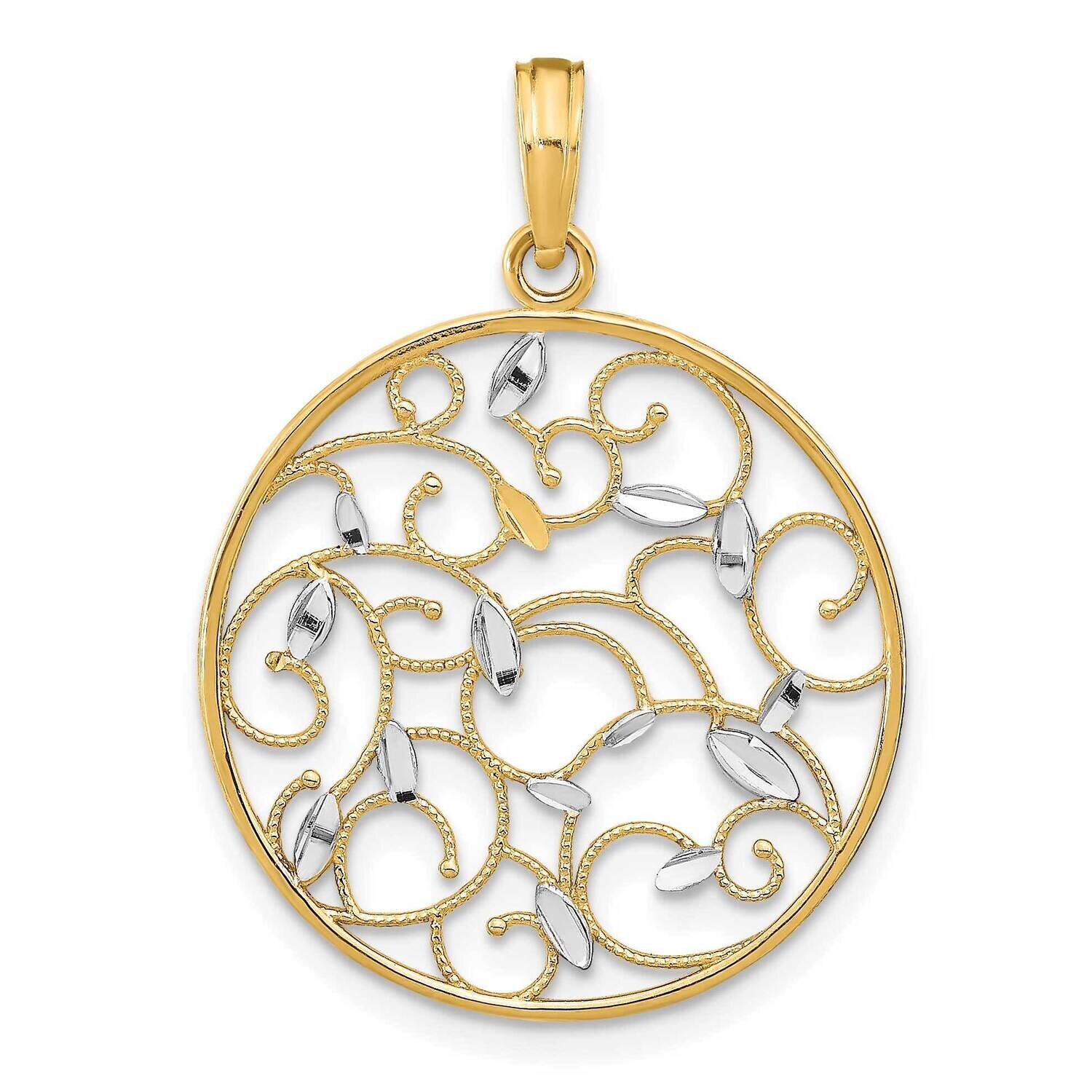 Floral Medallion Pendant Charm 14k Gold Rhodium K9076, MPN: K9076, 637218041237