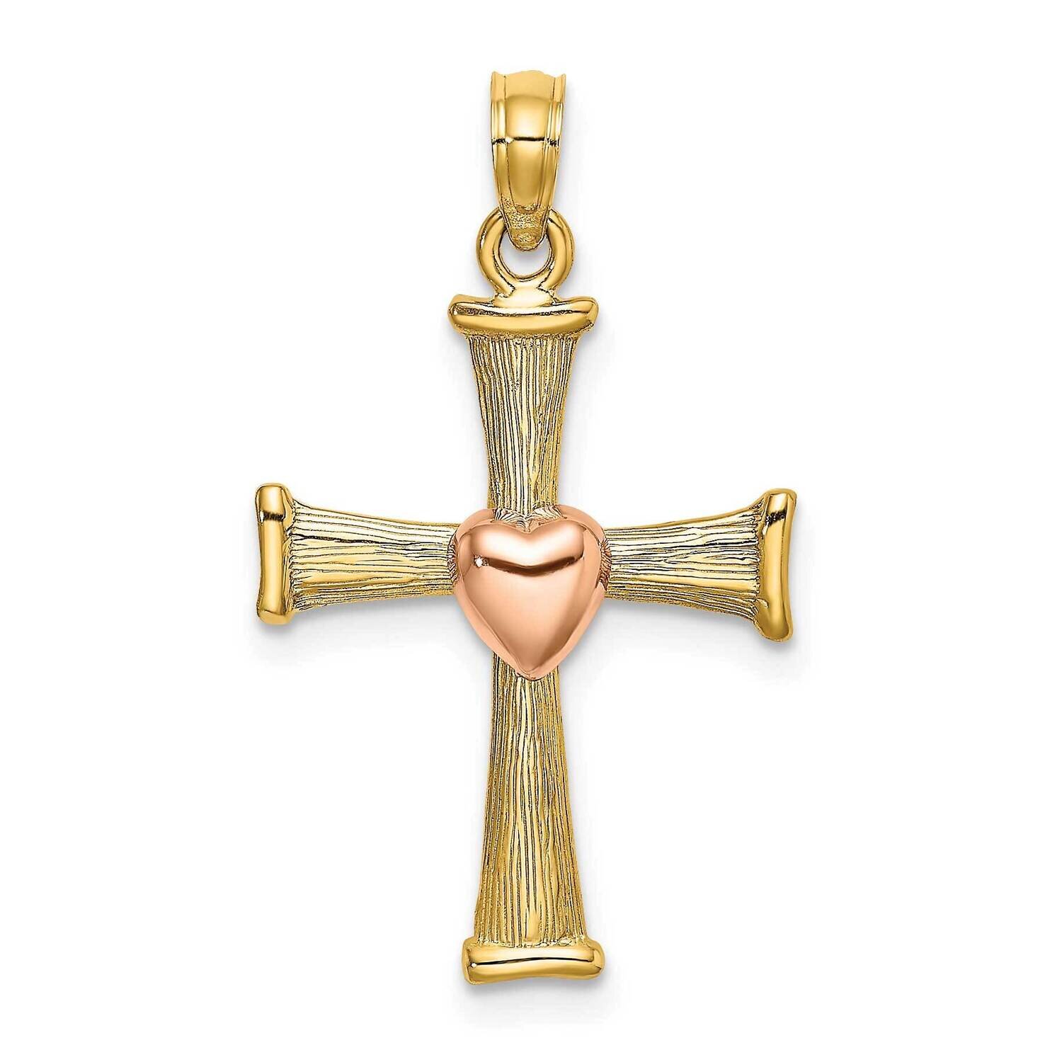 Textured Finish Cross with Heart Charm 14k Two-tone Gold K9079, MPN: K9079, 637218041299