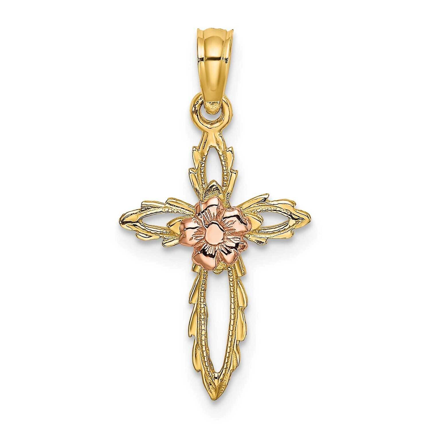 Cross with Flower Charm 14k Gold Cut-out K9084