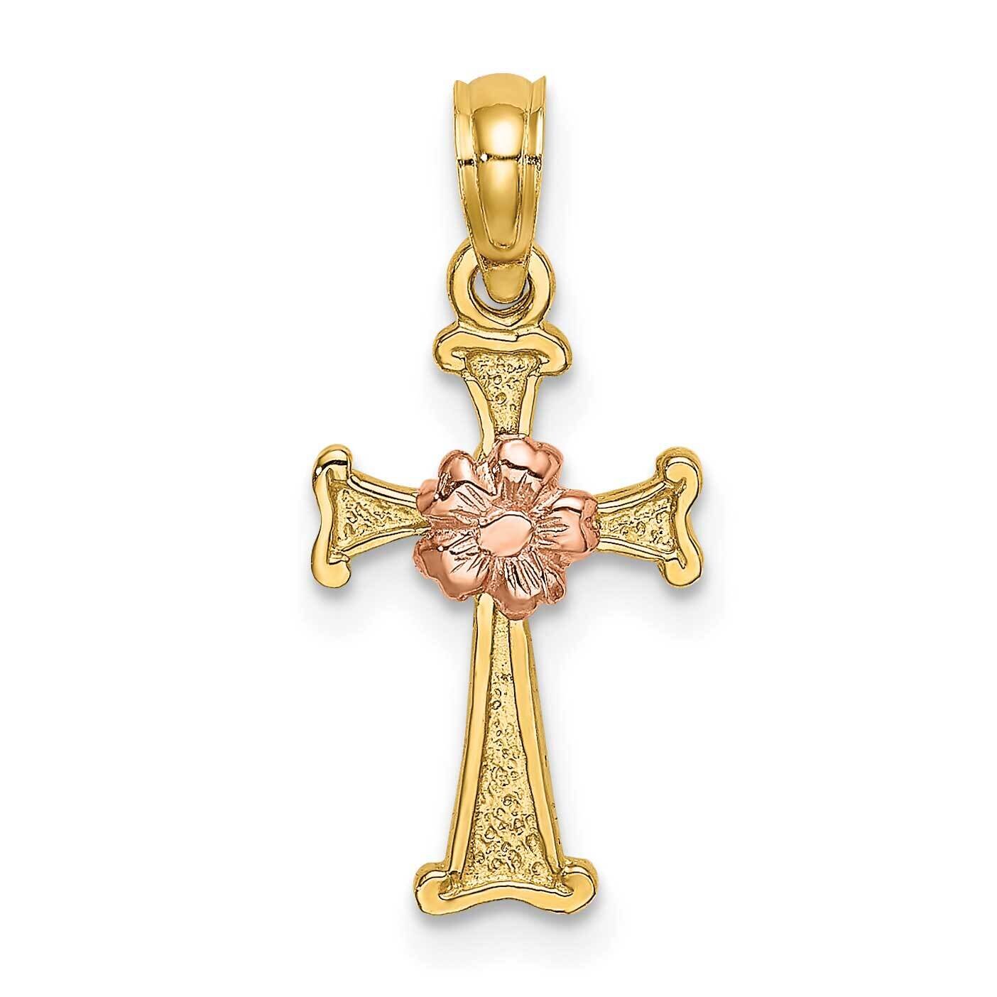 Cross with Flower Charm 14k Two-tone Gold K9092