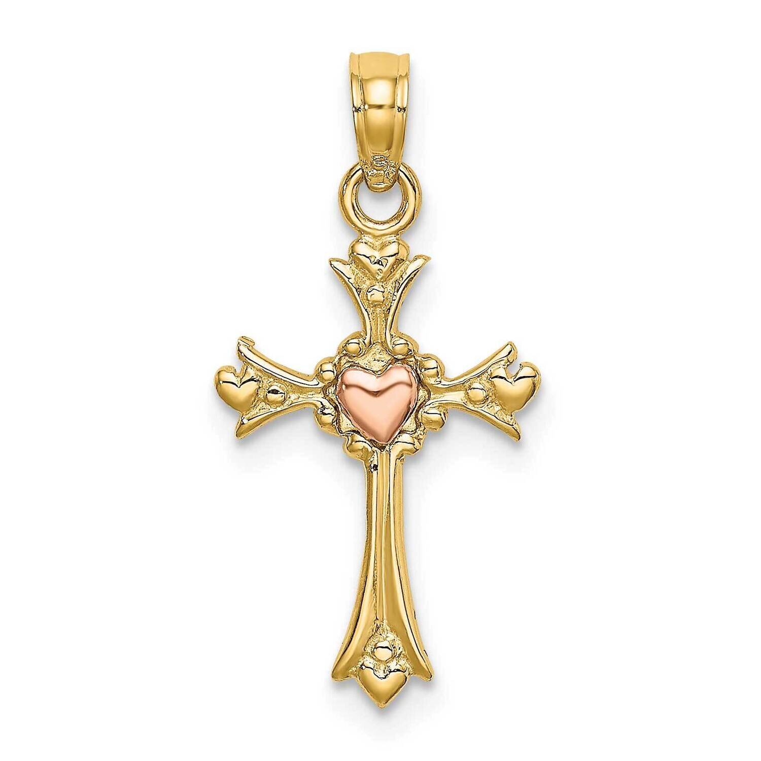 Cross with Heart Charm 14k Two-tone Gold K9095