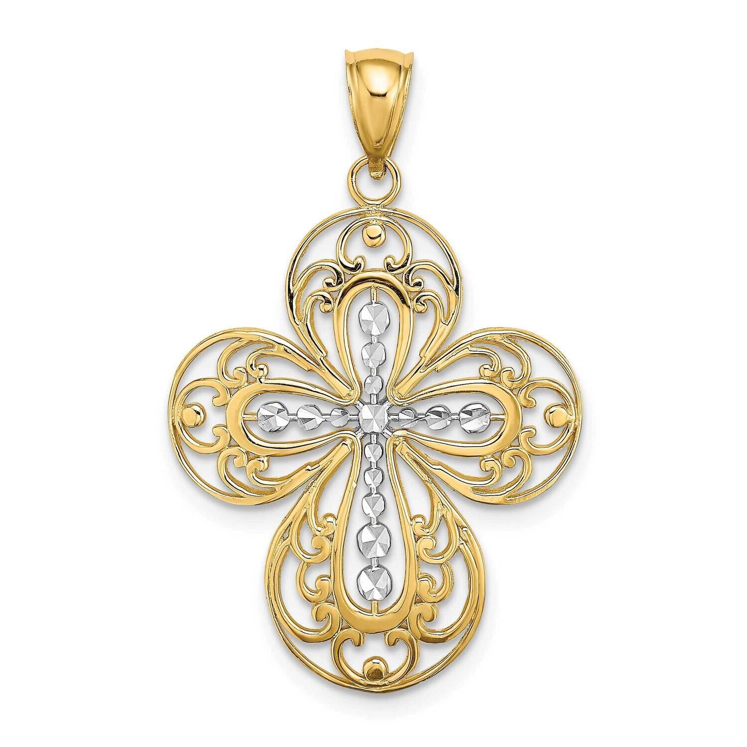 Cut Out Filigree Cross Charm 14k Gold Rhodium Diamond-cut K9096, MPN: K9096, 637218038381