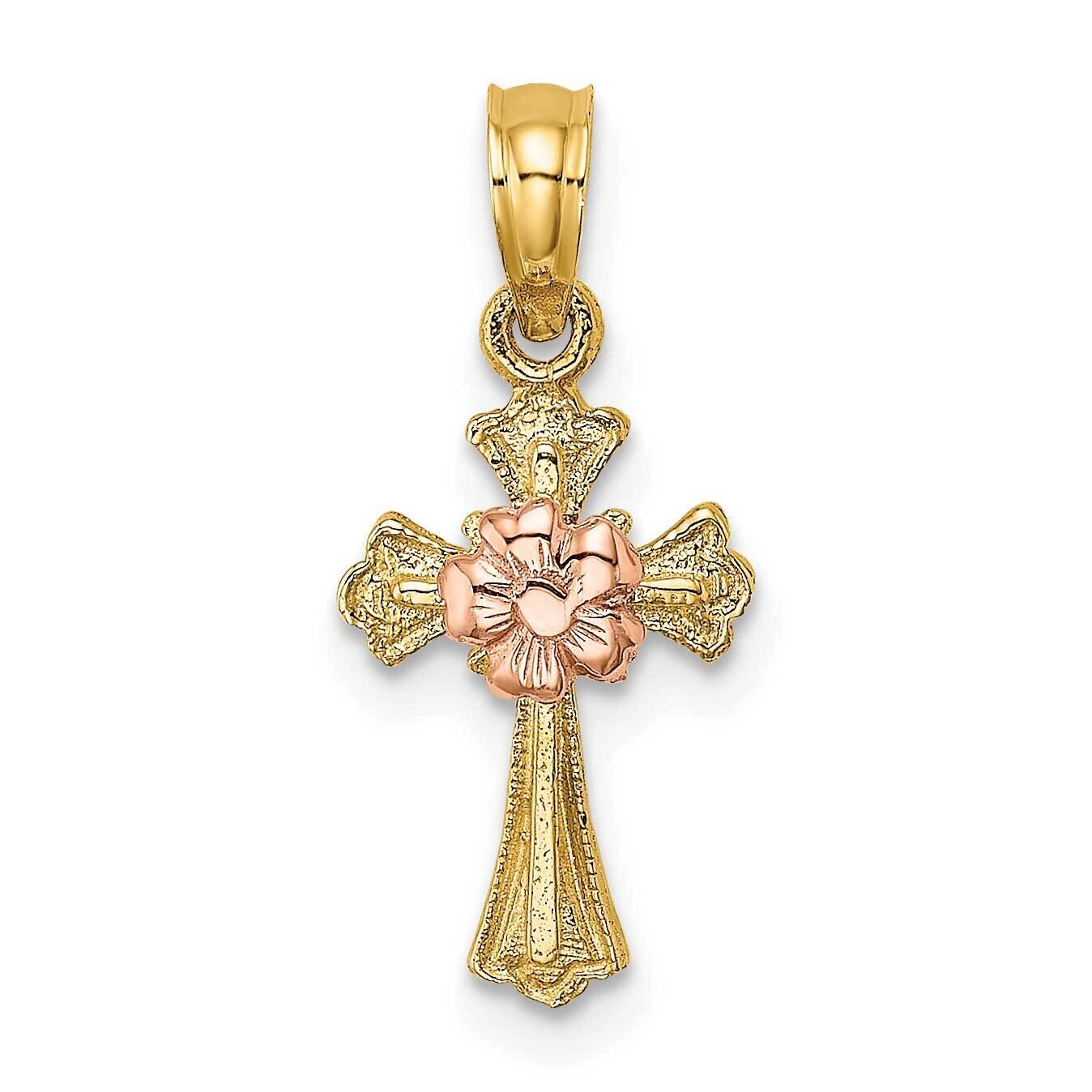 Cross with Small Flower Charm 14k Two-tone Gold K9097