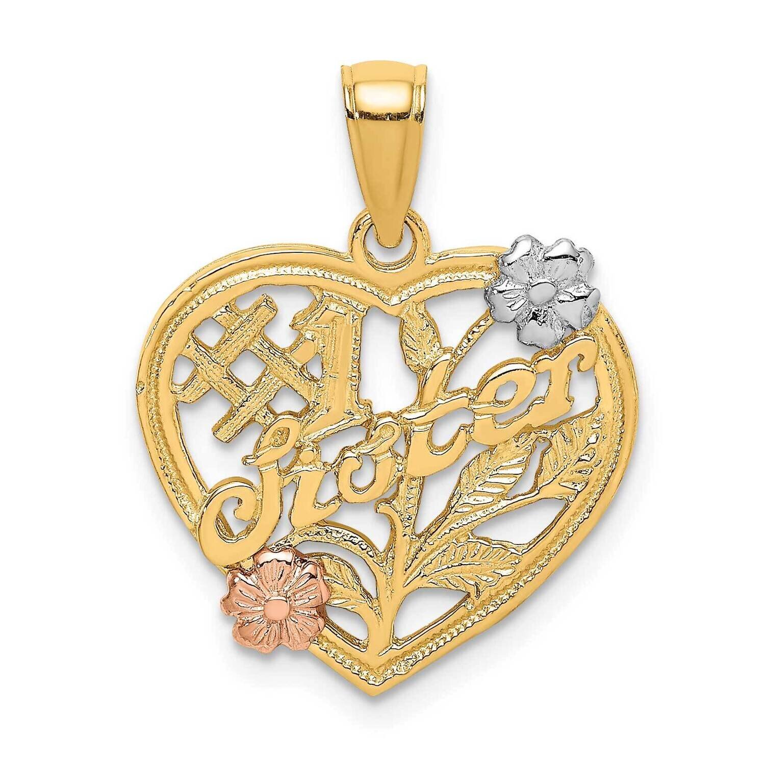 #1 Sister On Heart with Flowers Charm 14k Tri-Color Gold K9099, MPN: K9099, 637218043705