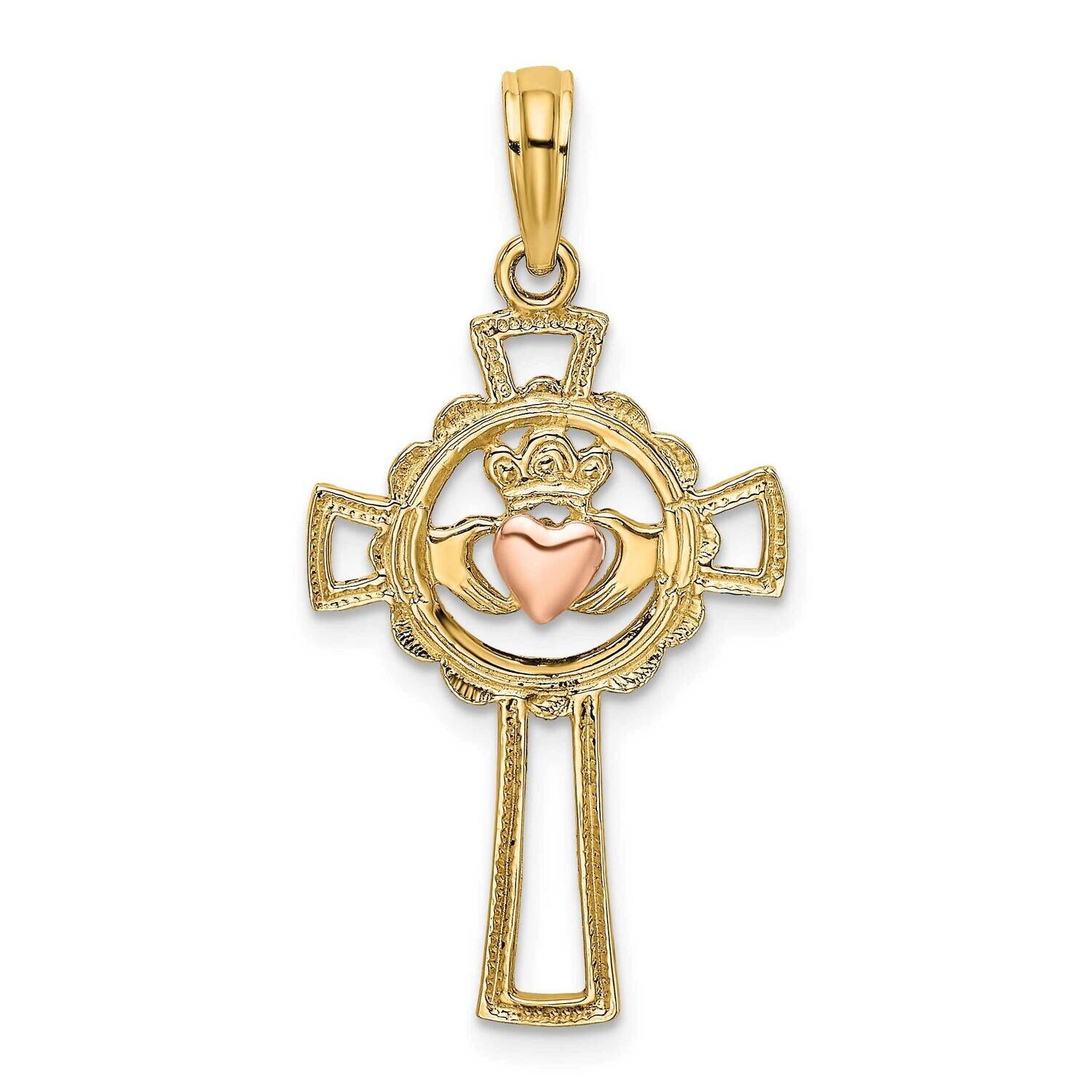 Cross with Claddagh Heart Charm 14k Two-tone Gold K9100, MPN: K9100, 637218042173