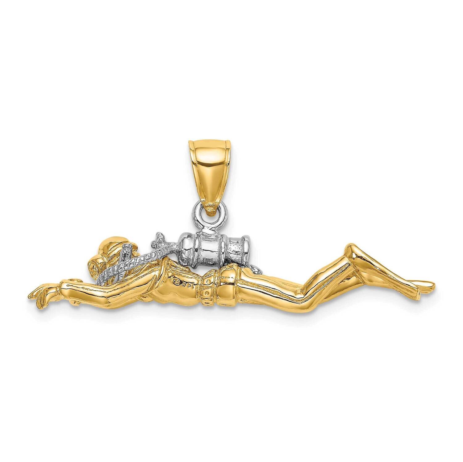 3-D Male Scuba Diver Charm 14k Gold Rhodium K9128, MPN: K9128, 637218047727