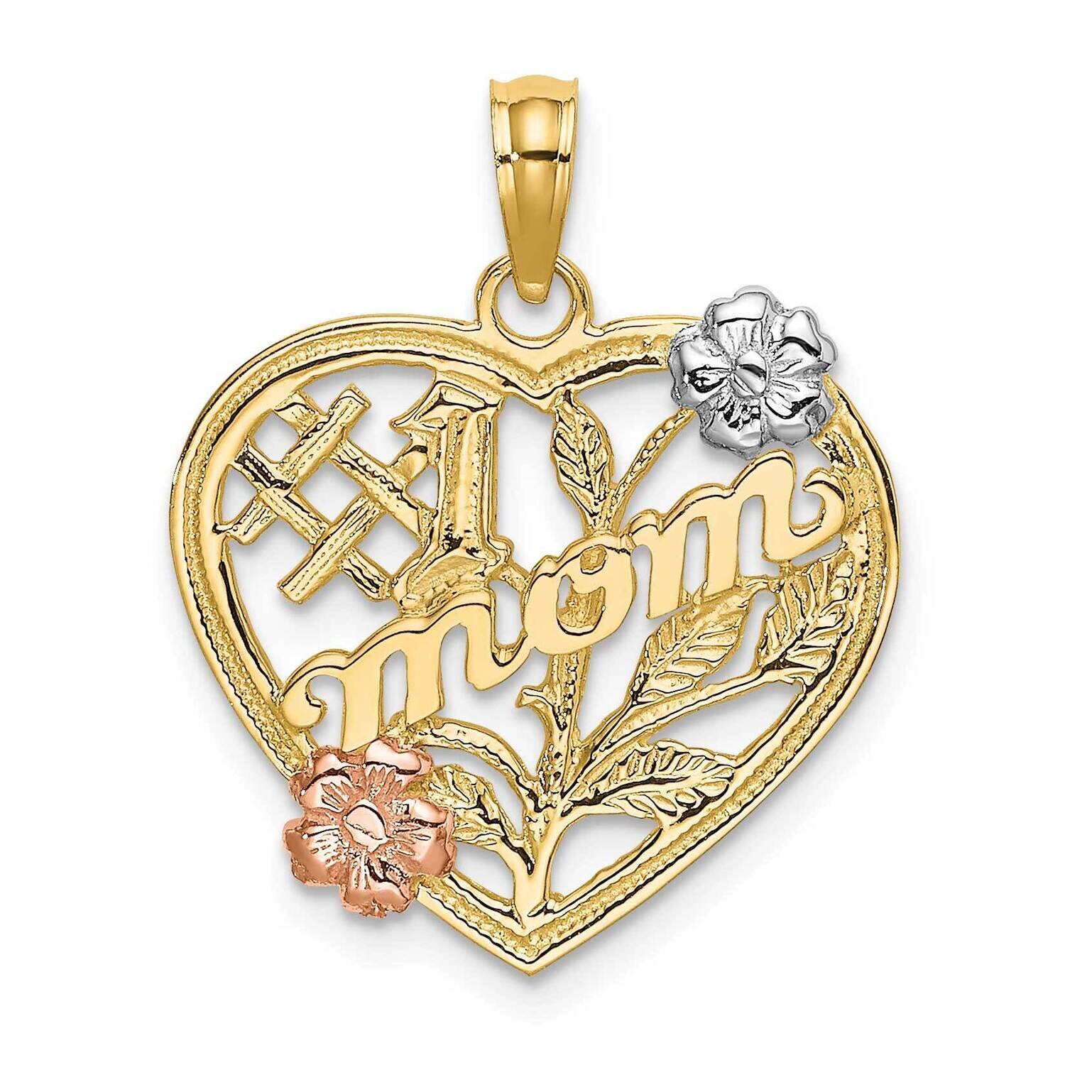 Rh #1 Mom Heart Flower Charm 14k Yellow &amp; Rose Gold K9141, MPN: K9141, 637218051953