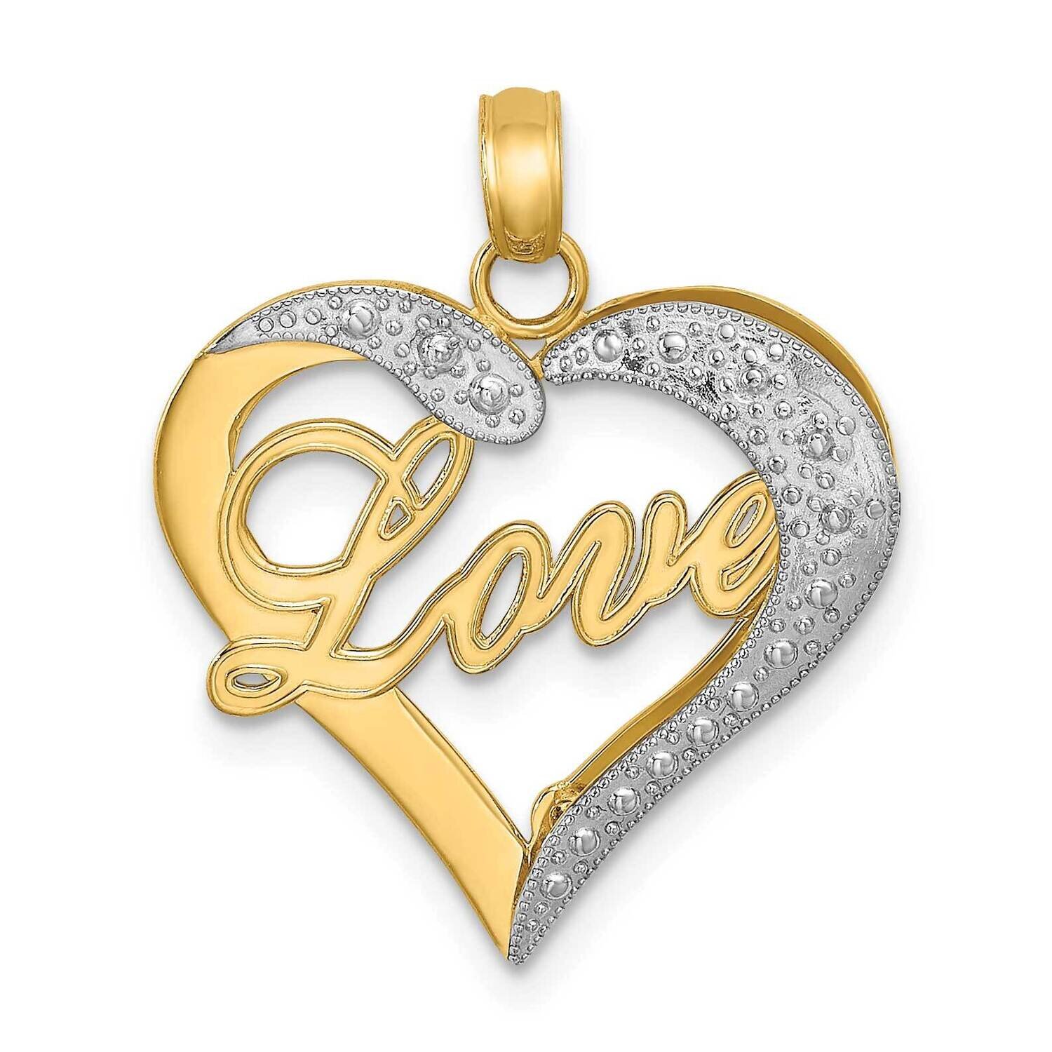 Heart with Love Inside Charm 14k Gold Rhodium Diamond-cut K9155