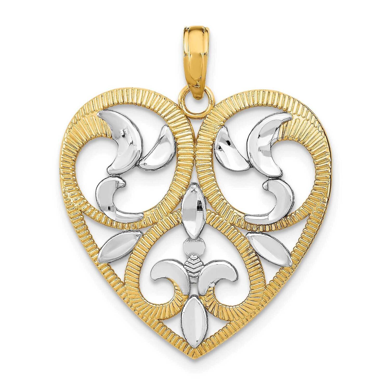 Textured Heart Charm 14k Gold Rhodium K9157, MPN: K9157, 637218161829