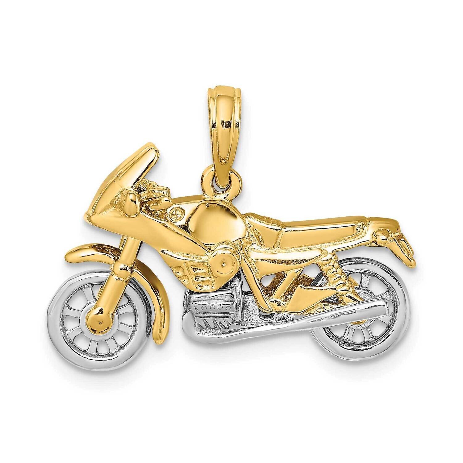 3-D Moveable Motorcycle Charm 14k Gold Rhodium K9162, MPN: K9162, 637218062225