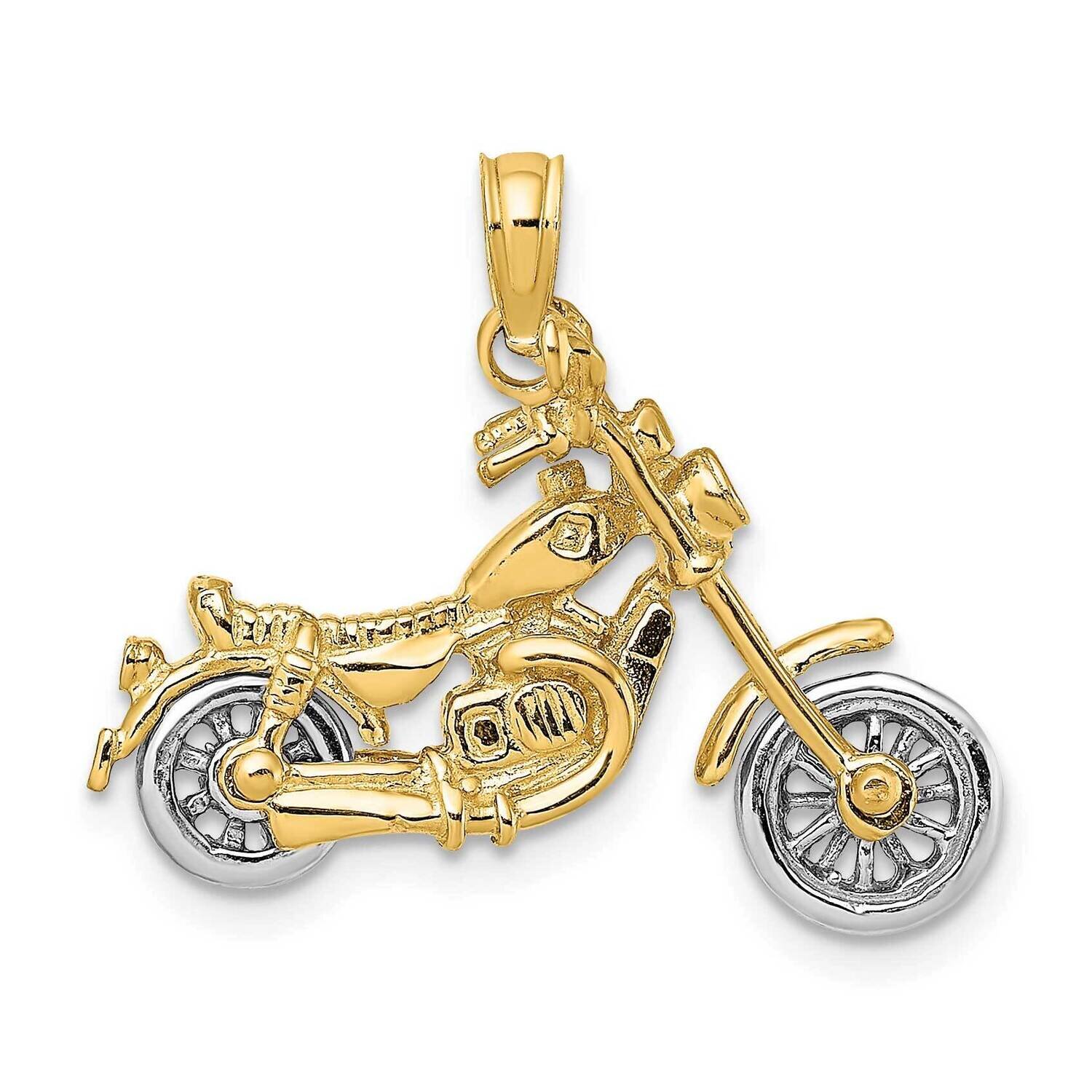 3-D Moveable Motorcycle Charm 14k Gold Rhodium K9164