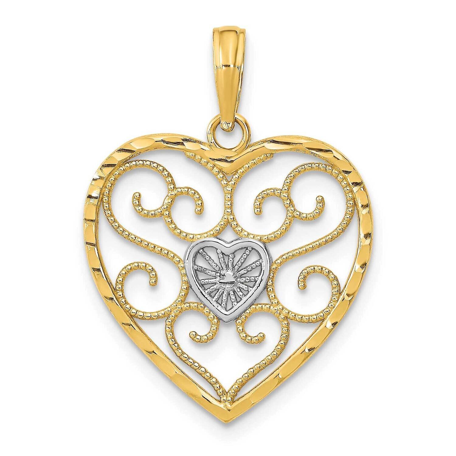 Filigree Beaded Heart Charm 14k Gold Rhodium K9169, MPN: K9169, 637218066322
