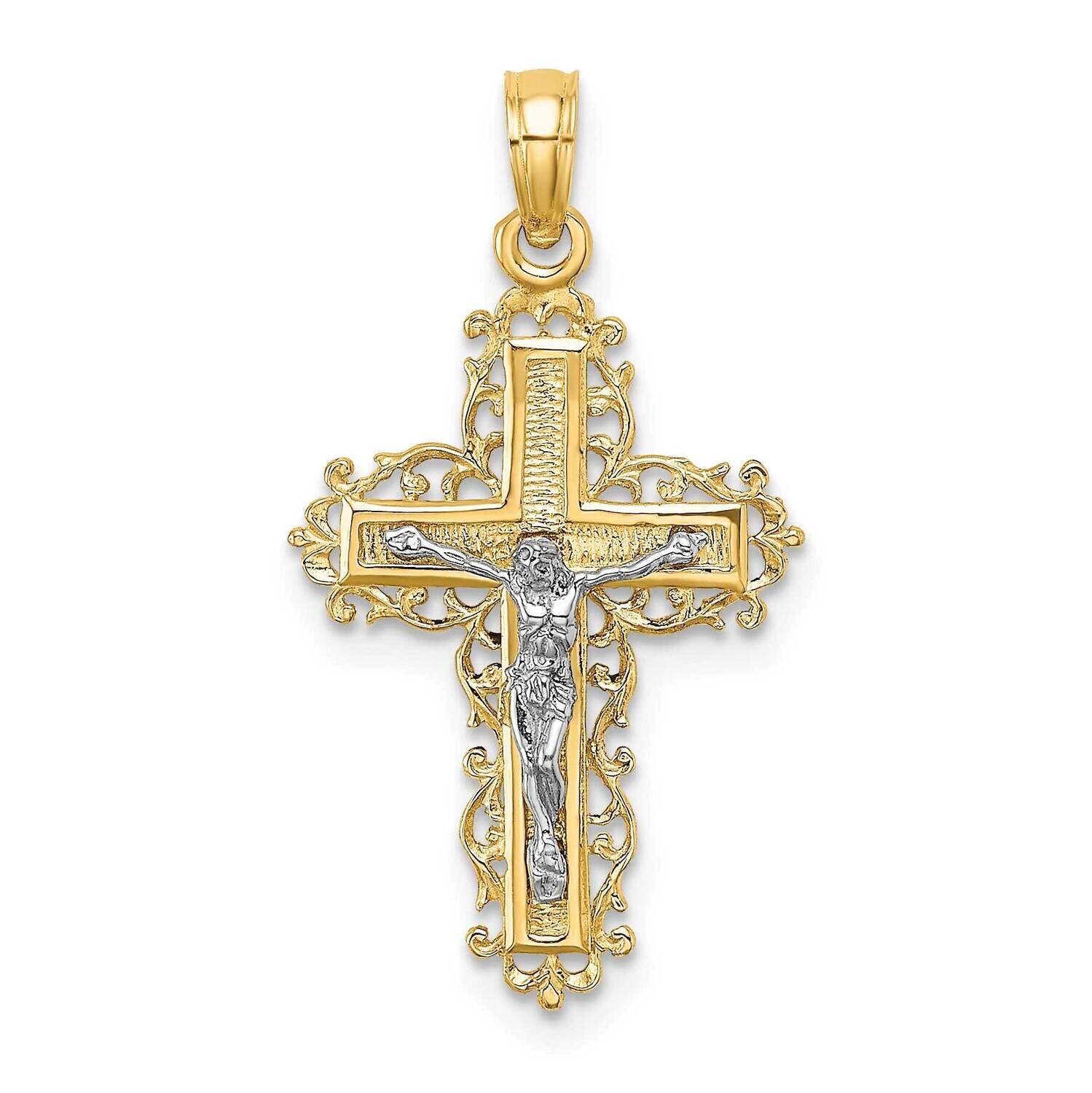 Lace Trim Crucifix Charm 14k Gold Textured K9174
