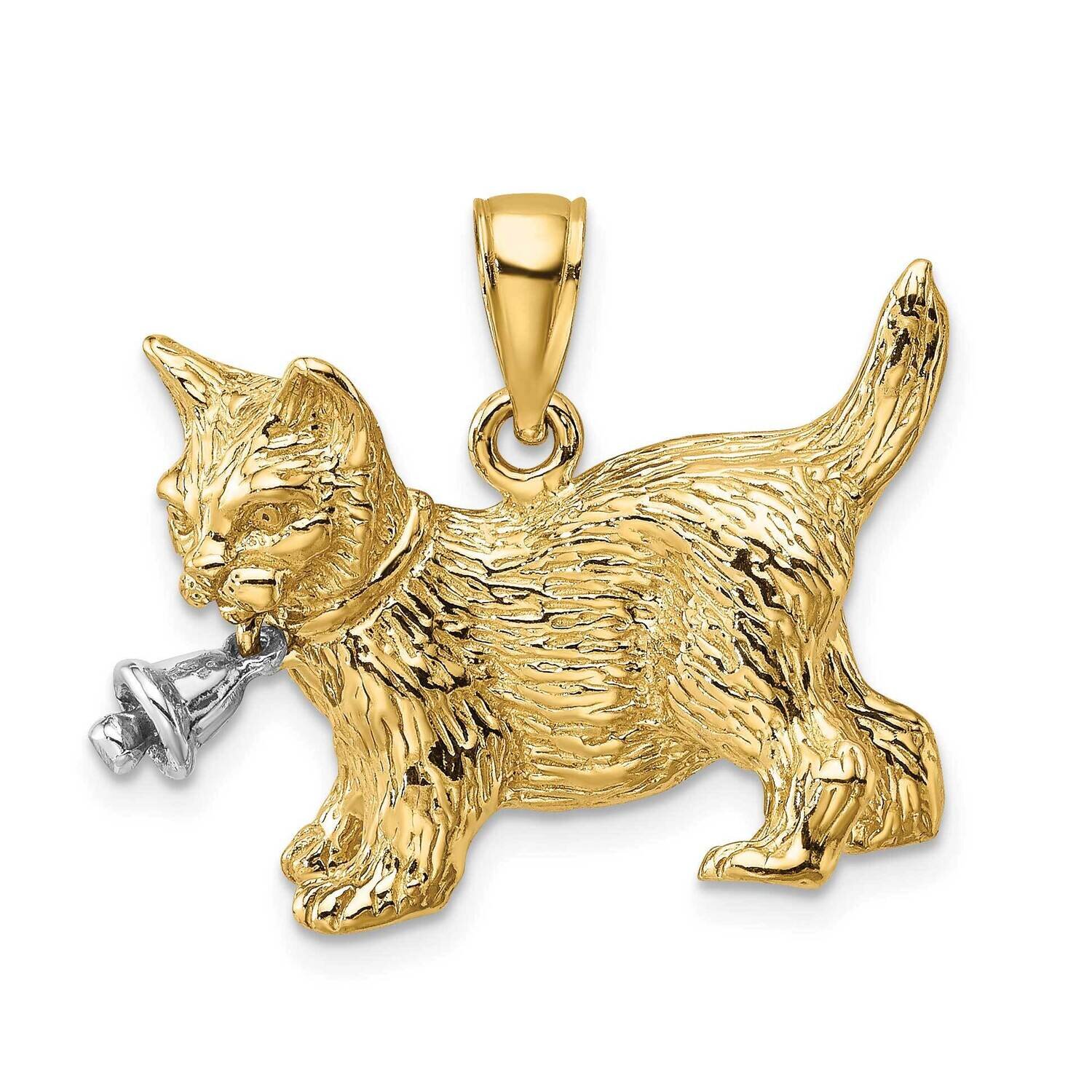 Dangling Bell Cat Charm 14k Gold Rhodium K9177