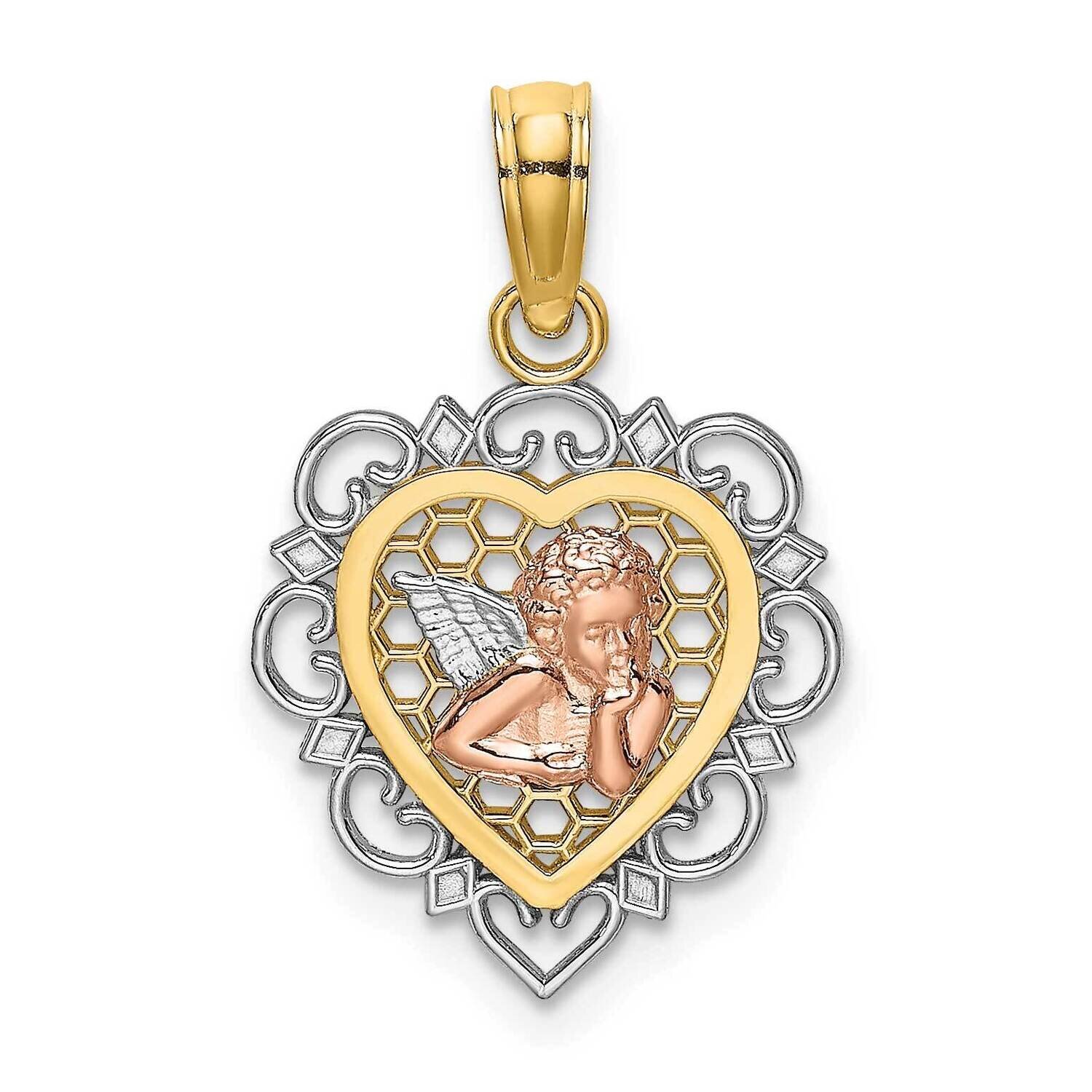 Small Angel In Heart Charm 14k Tri-Color Gold K9178